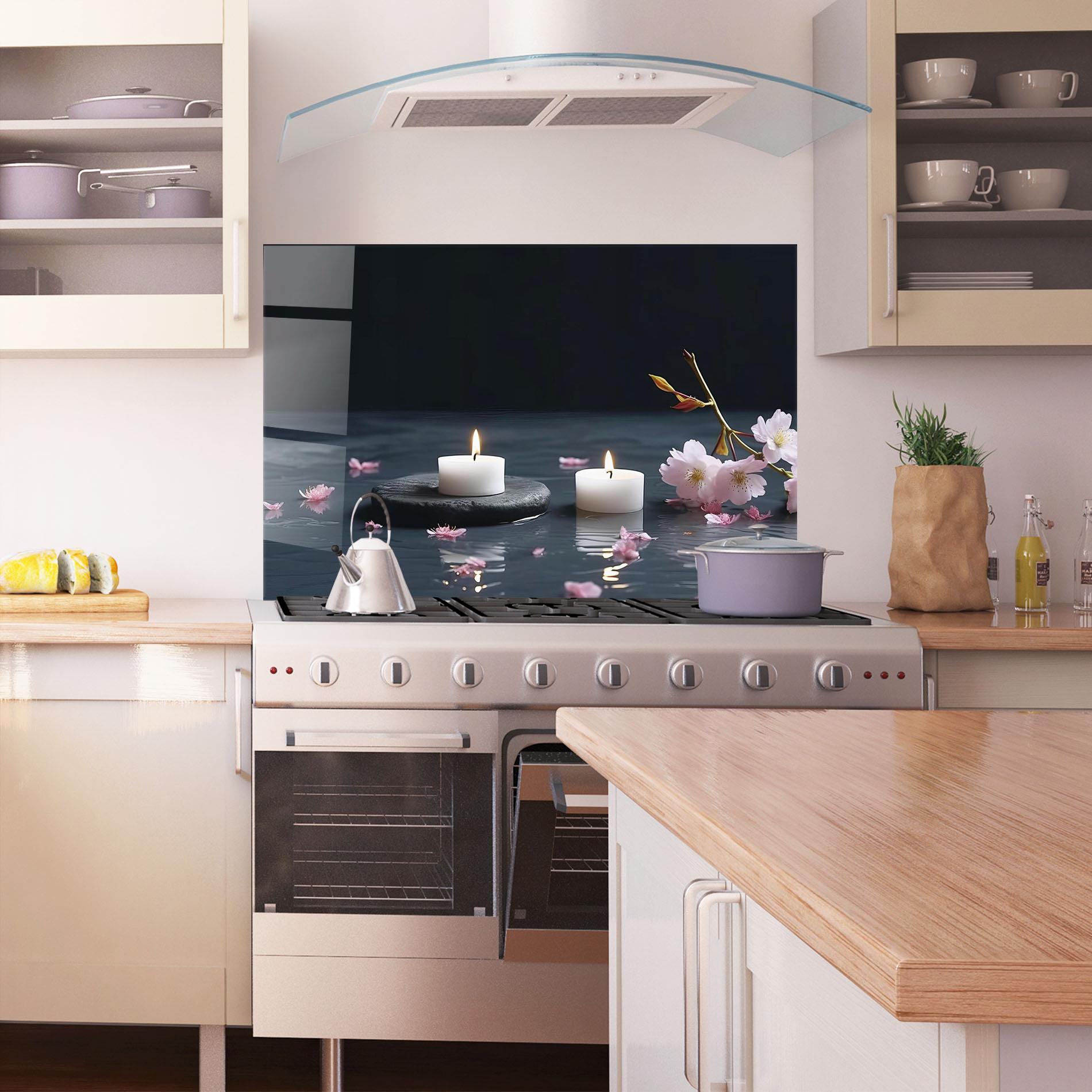 Küchenrückwand Glas Spa White Candle mockup 1