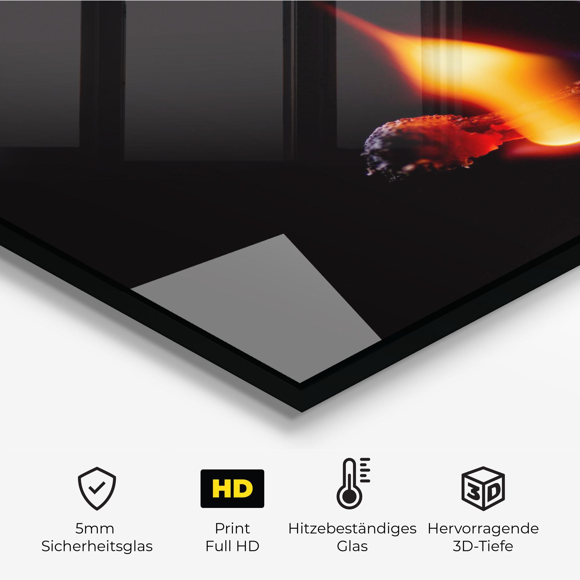 Küchenrückwand Glas Burning Matchsticks mockup 2