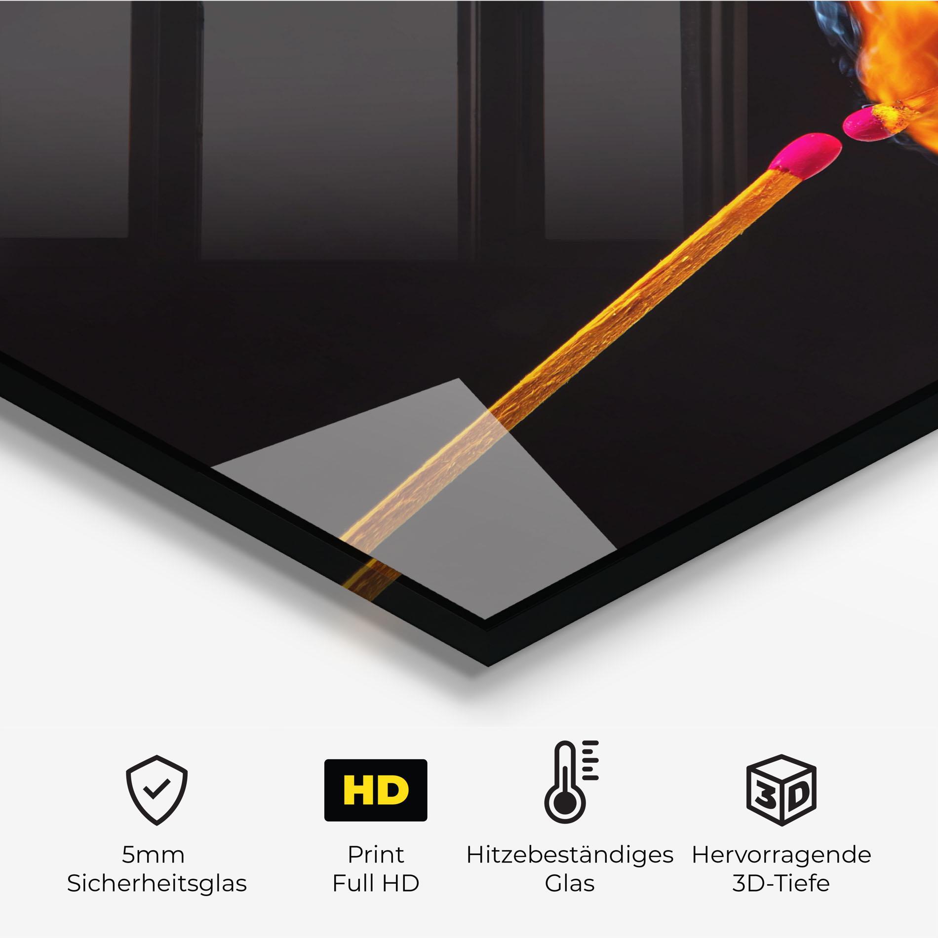 Küchenrückwand Glas Burning Smoking Match mockup 2