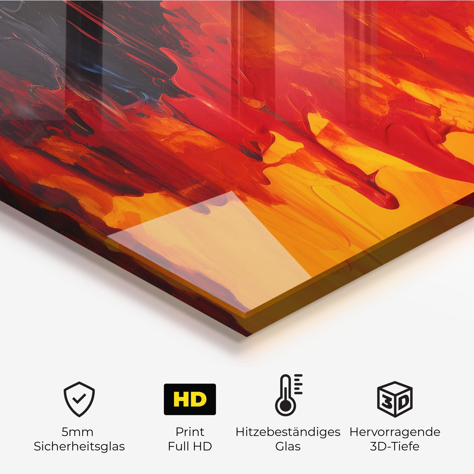 Küchenrückwand Glas Colorful Fire Art mockup 2