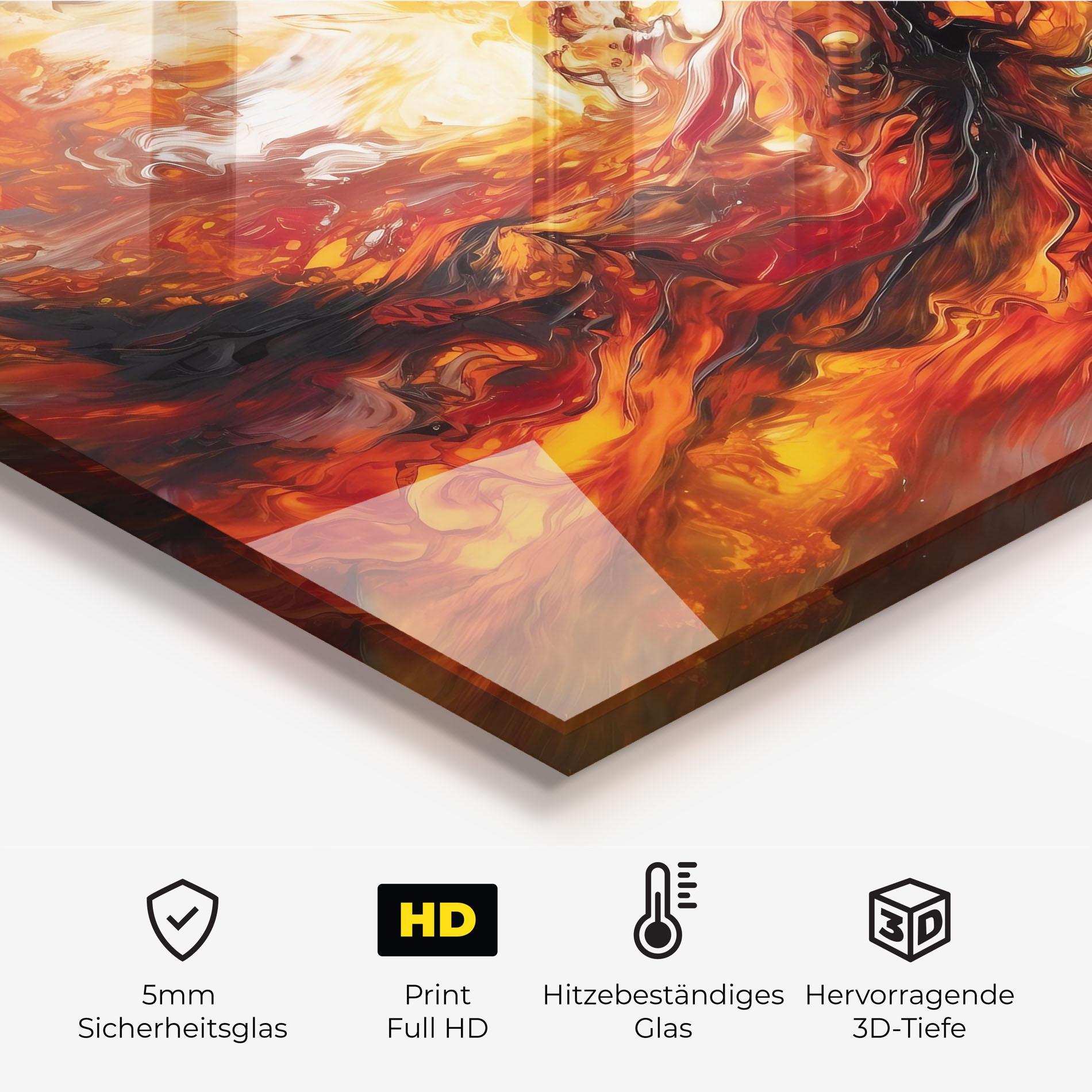 Küchenrückwand Glas Fiery Red Orange Art mockup 2