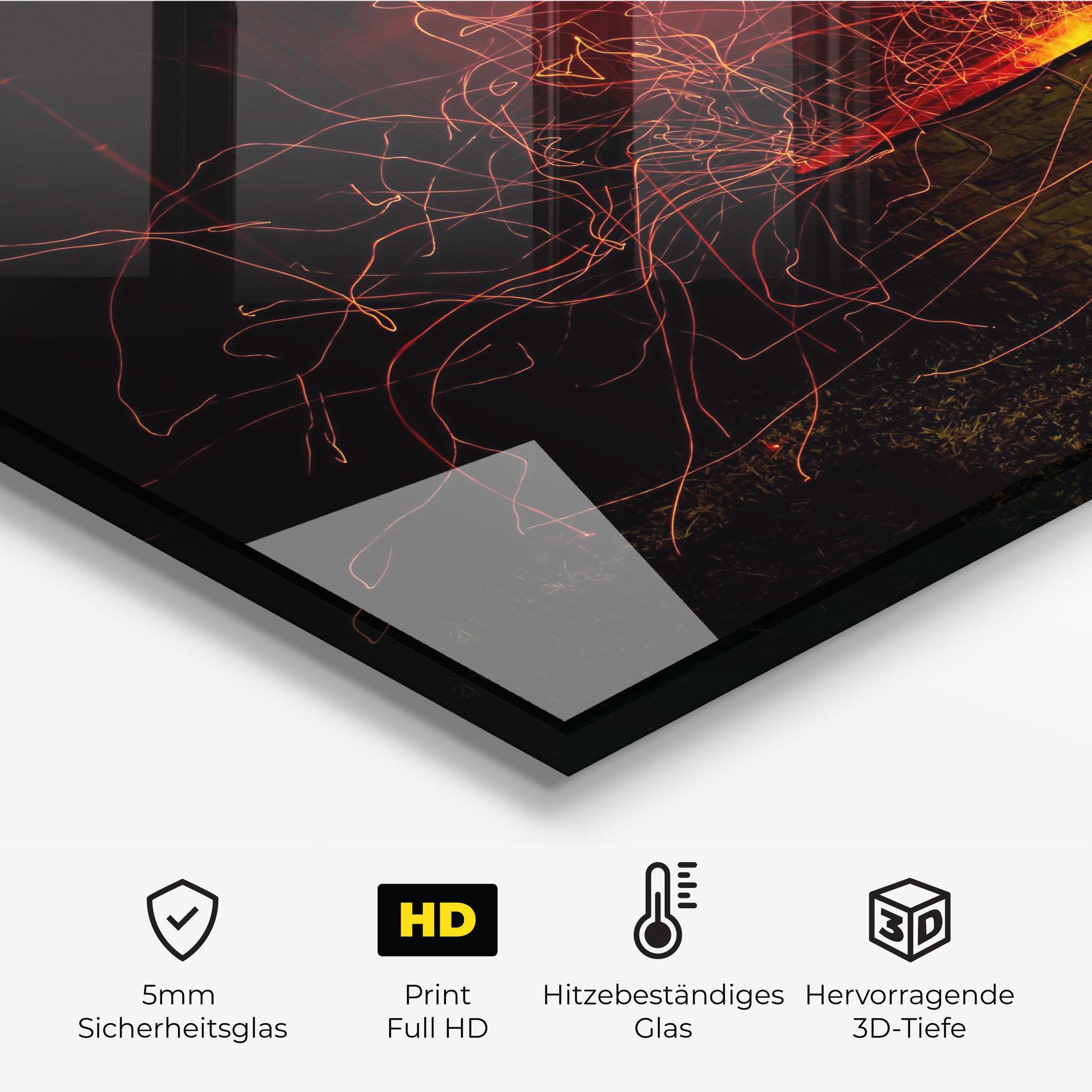 Küchenrückwand Glas Fire Drawing Effect mockup 2