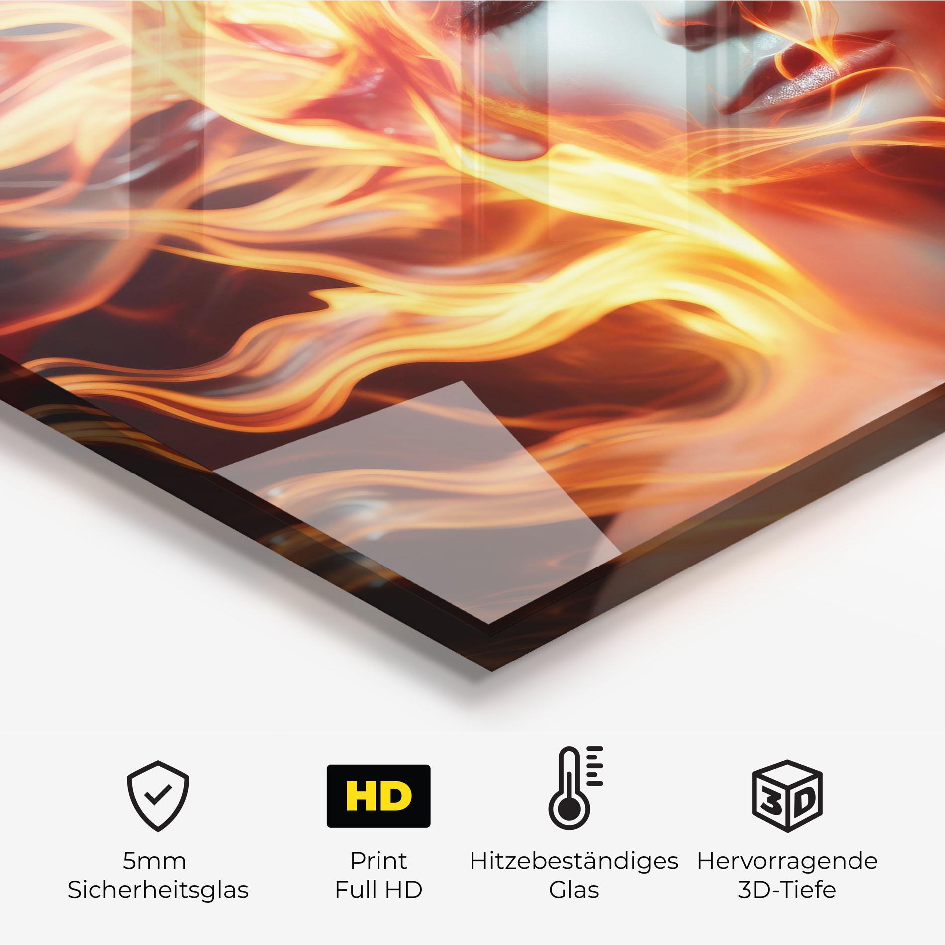 Küchenrückwand Glas Fire Hair mockup 2