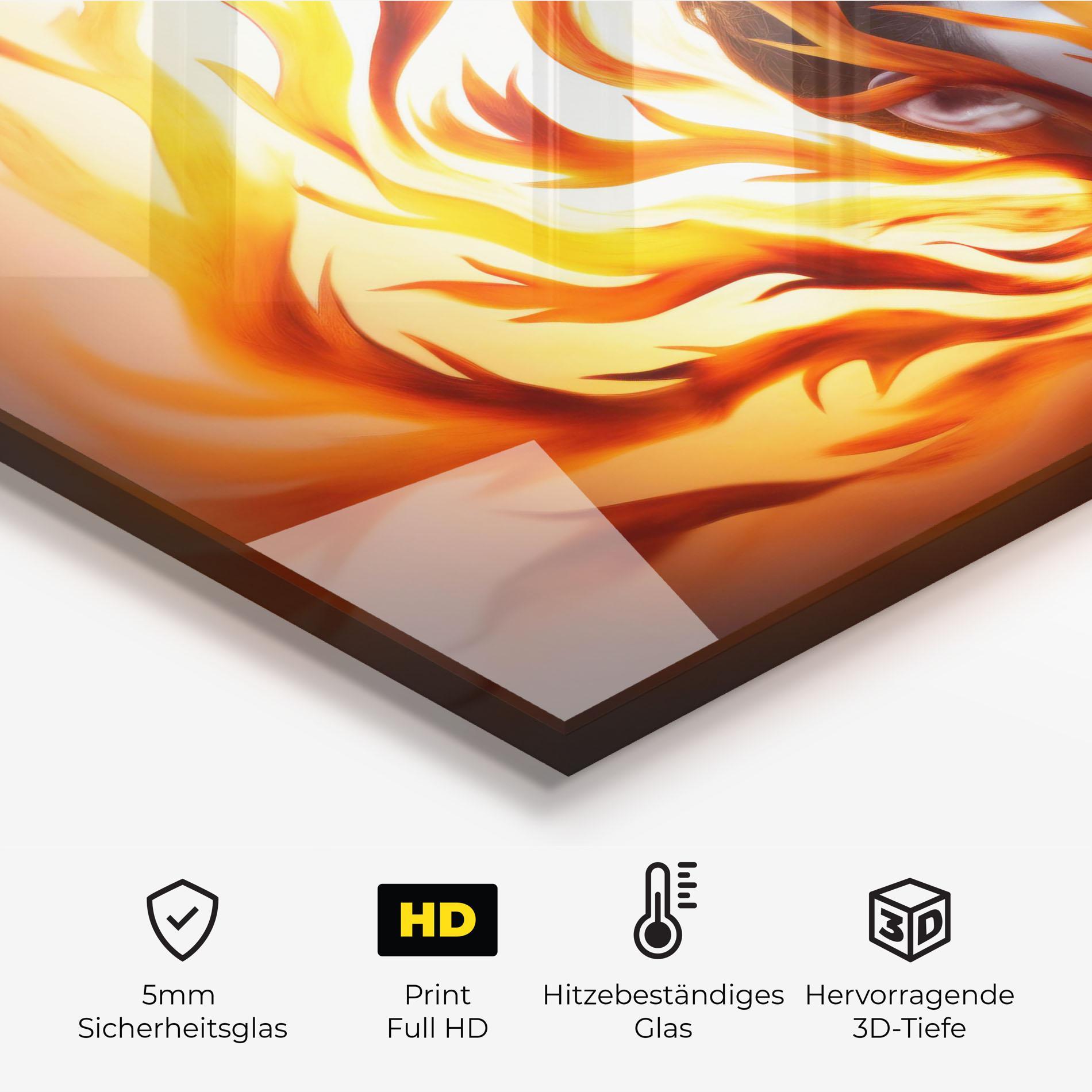 Küchenrückwand Glas Fire Woman mockup 2