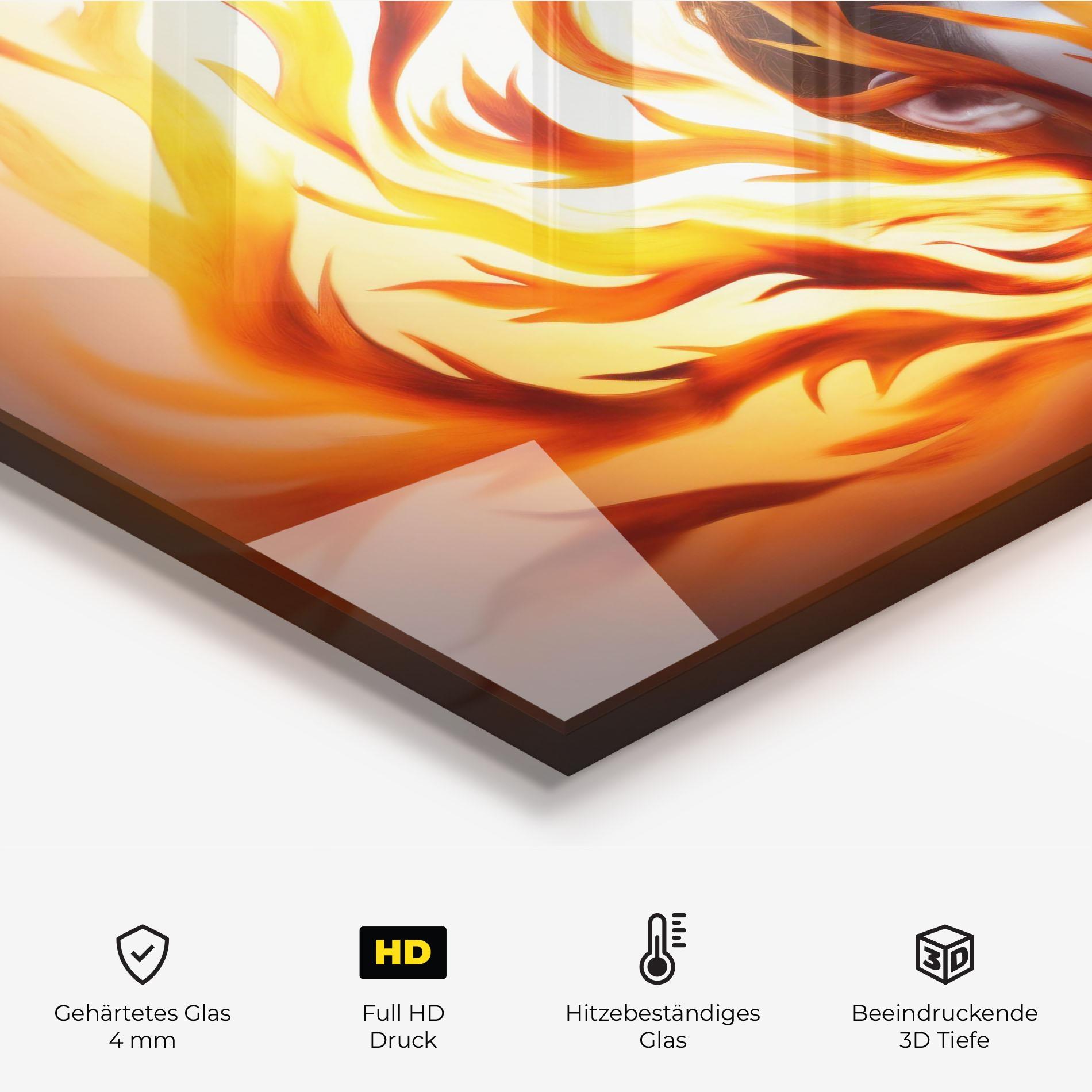 Küchenrückwand Glas Fire Woman mockup 2