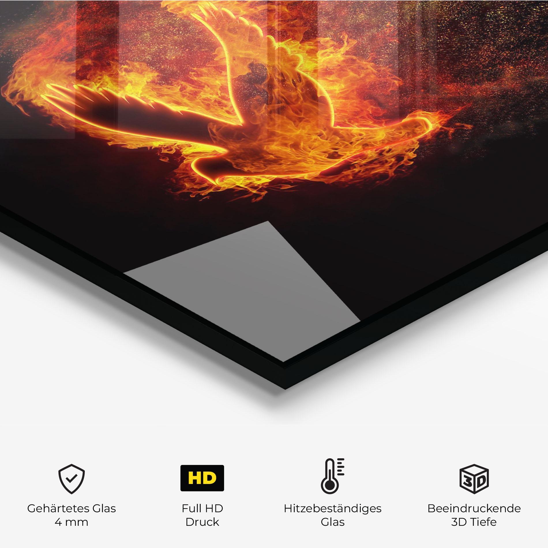 Küchenrückwand Glas Flames Bird mockup 2