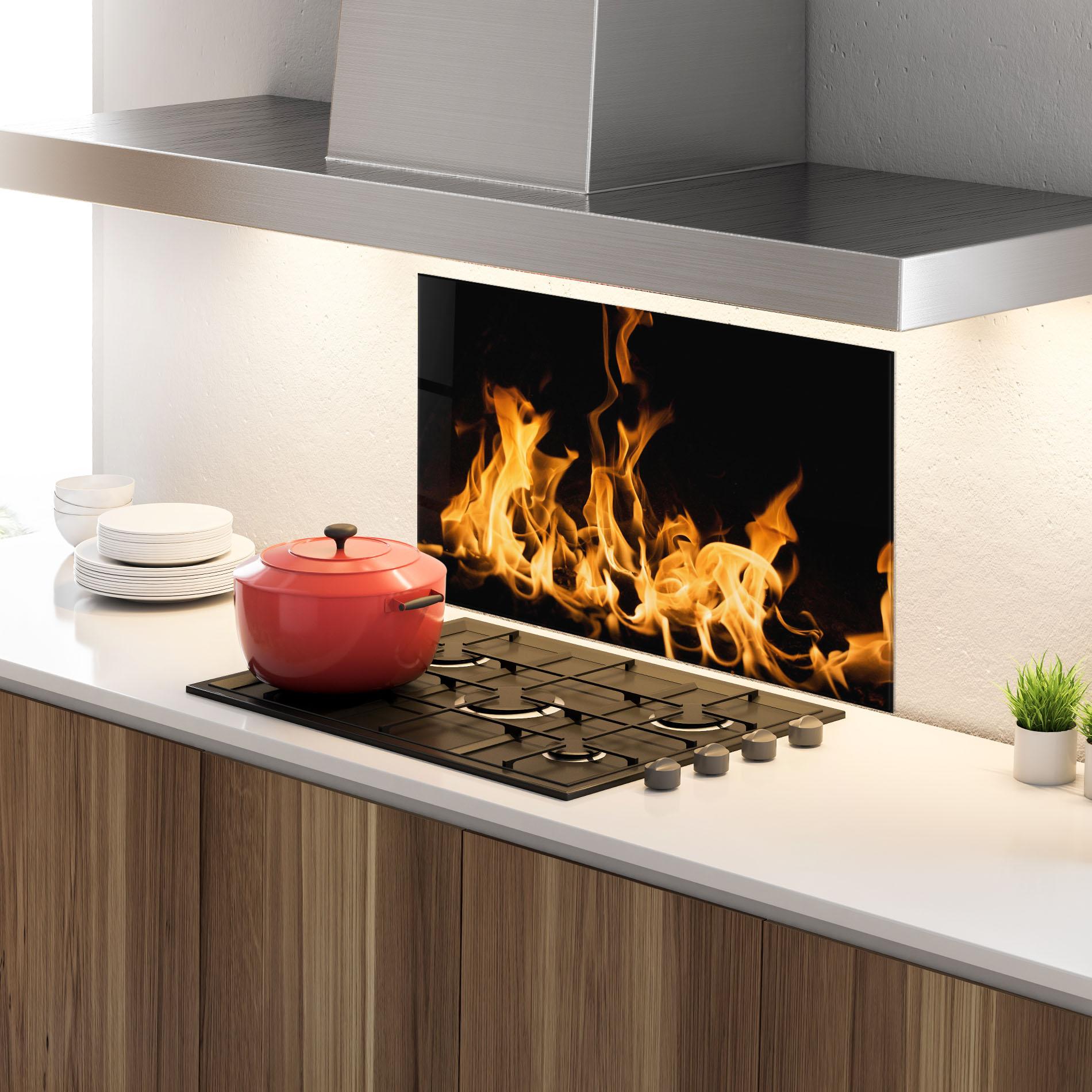 Küchenrückwand Glas Bright Flame mockup 4