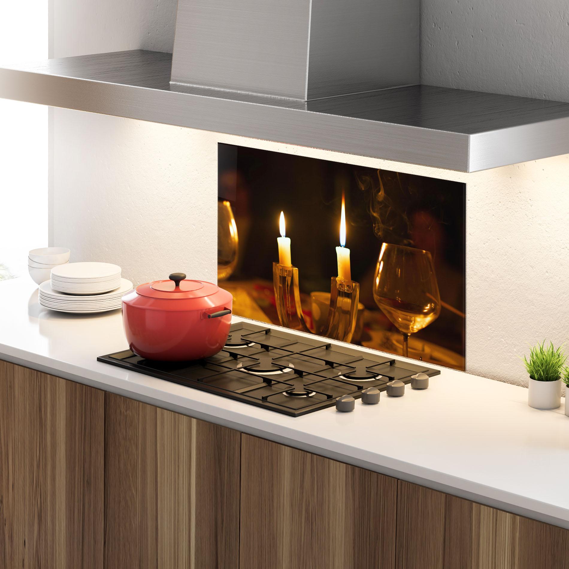 Küchenrückwand Glas Candle Light mockup 4