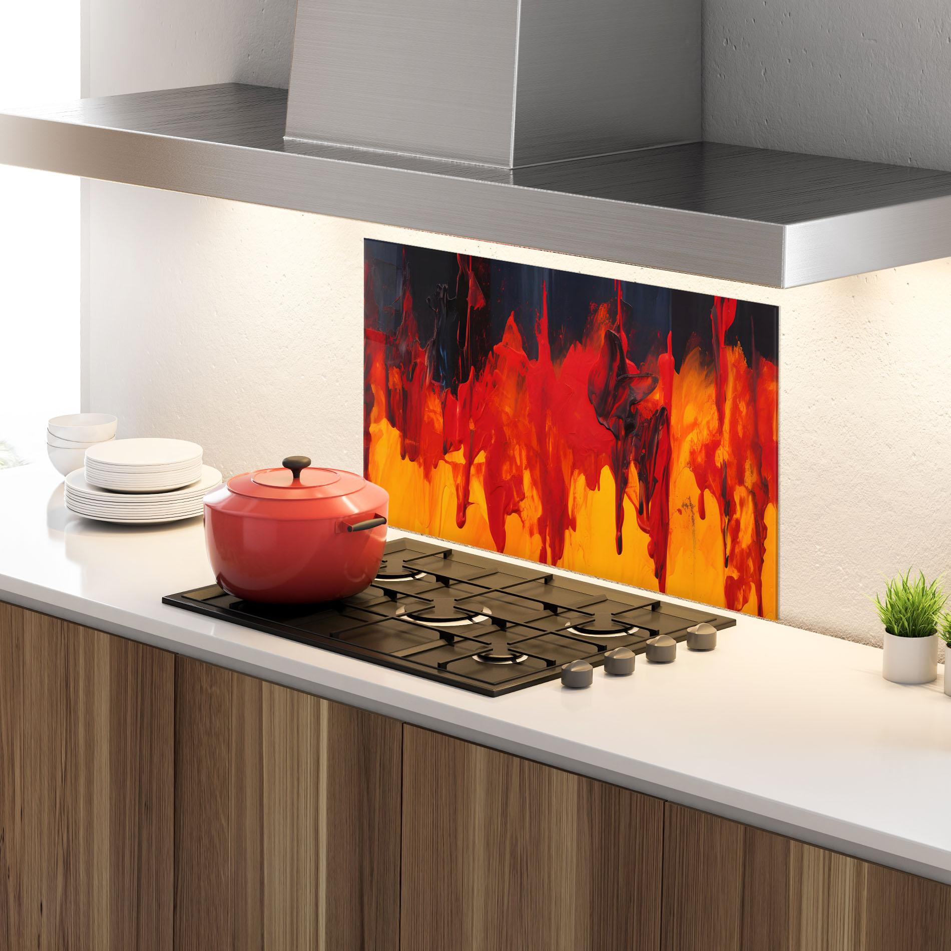 Küchenrückwand Glas Colorful Fire Art mockup 4