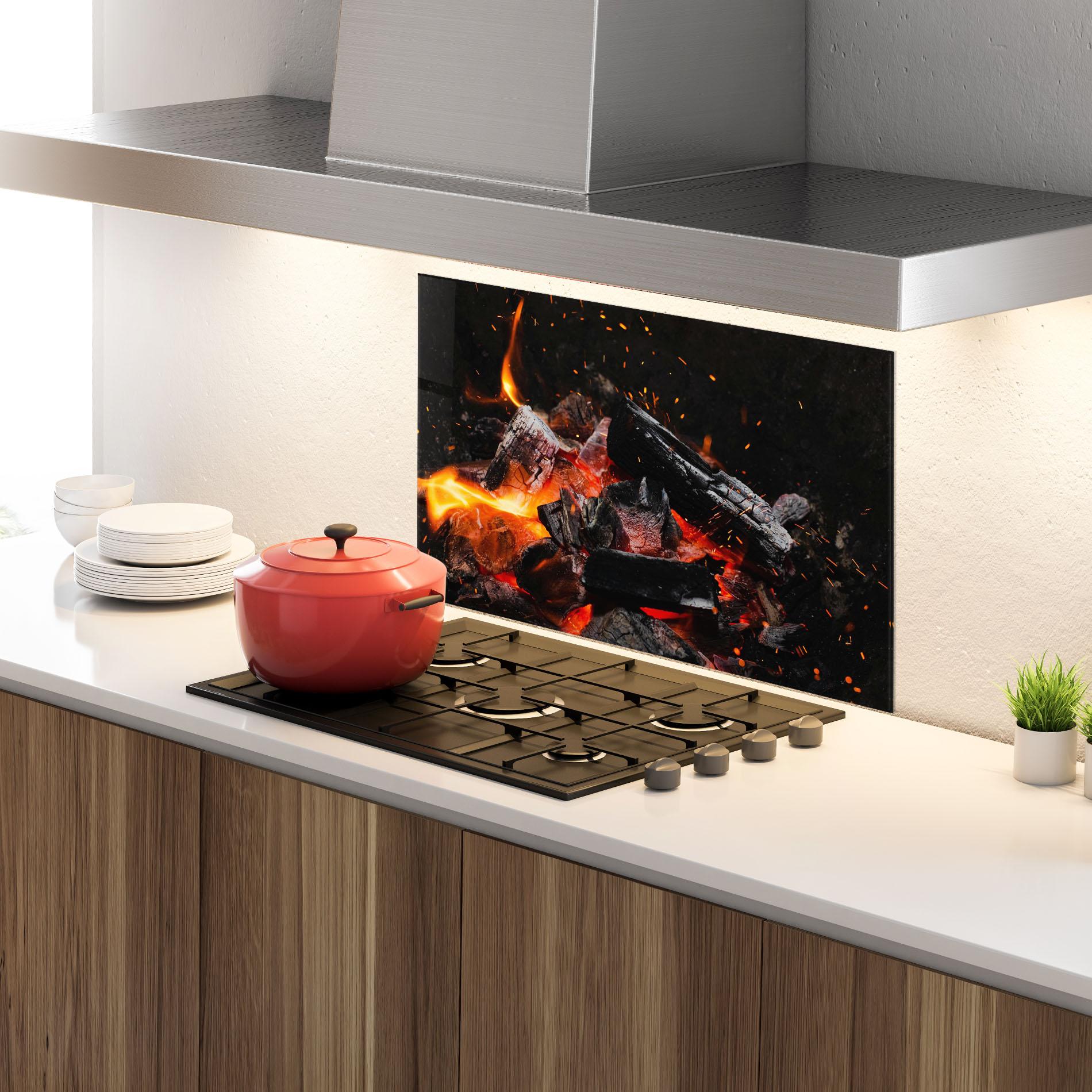 Küchenrückwand Glas Inferno Scorch mockup 4