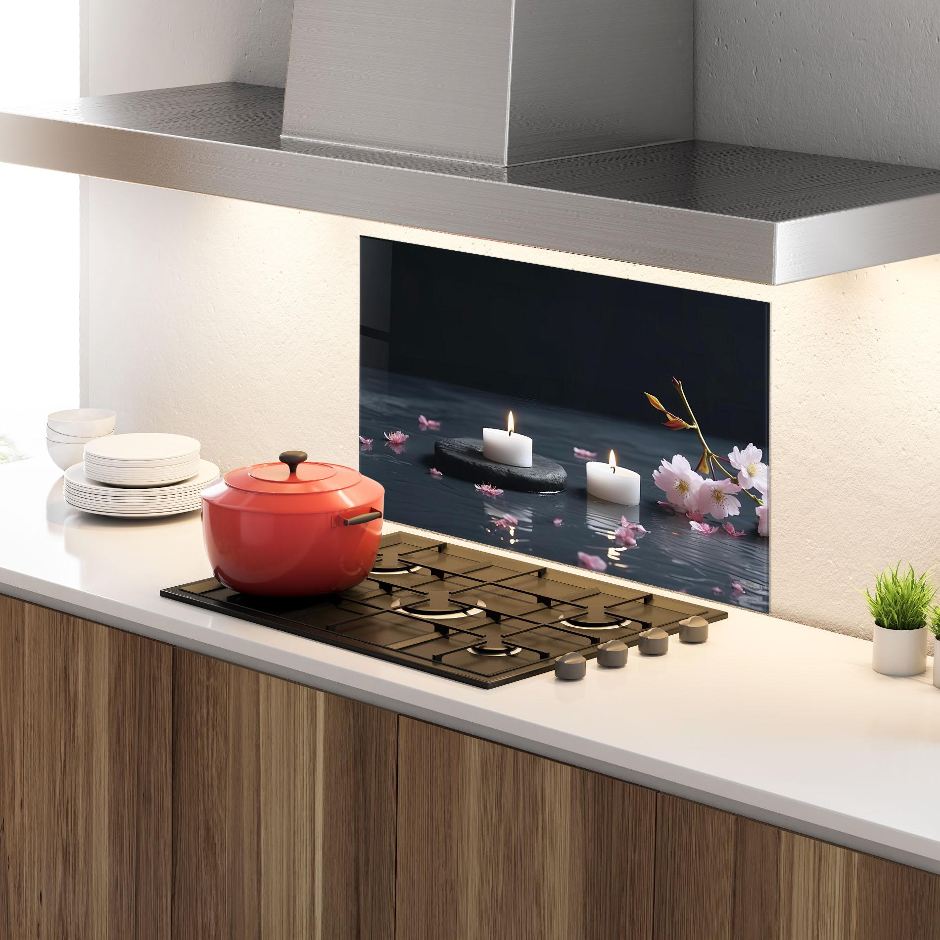 Küchenrückwand Glas Spa White Candle mockup 4