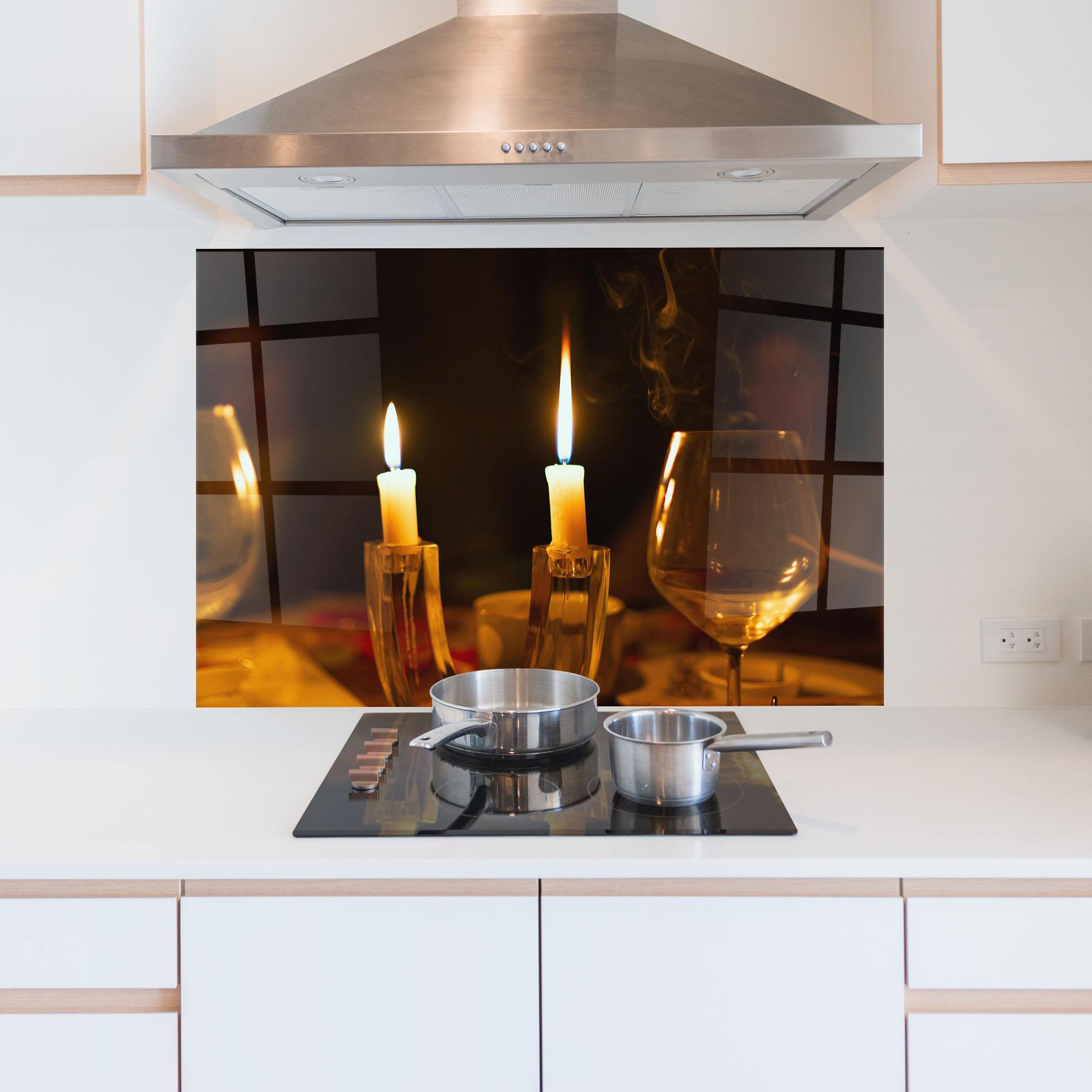 Küchenrückwand Glas Candle Light mockup 5