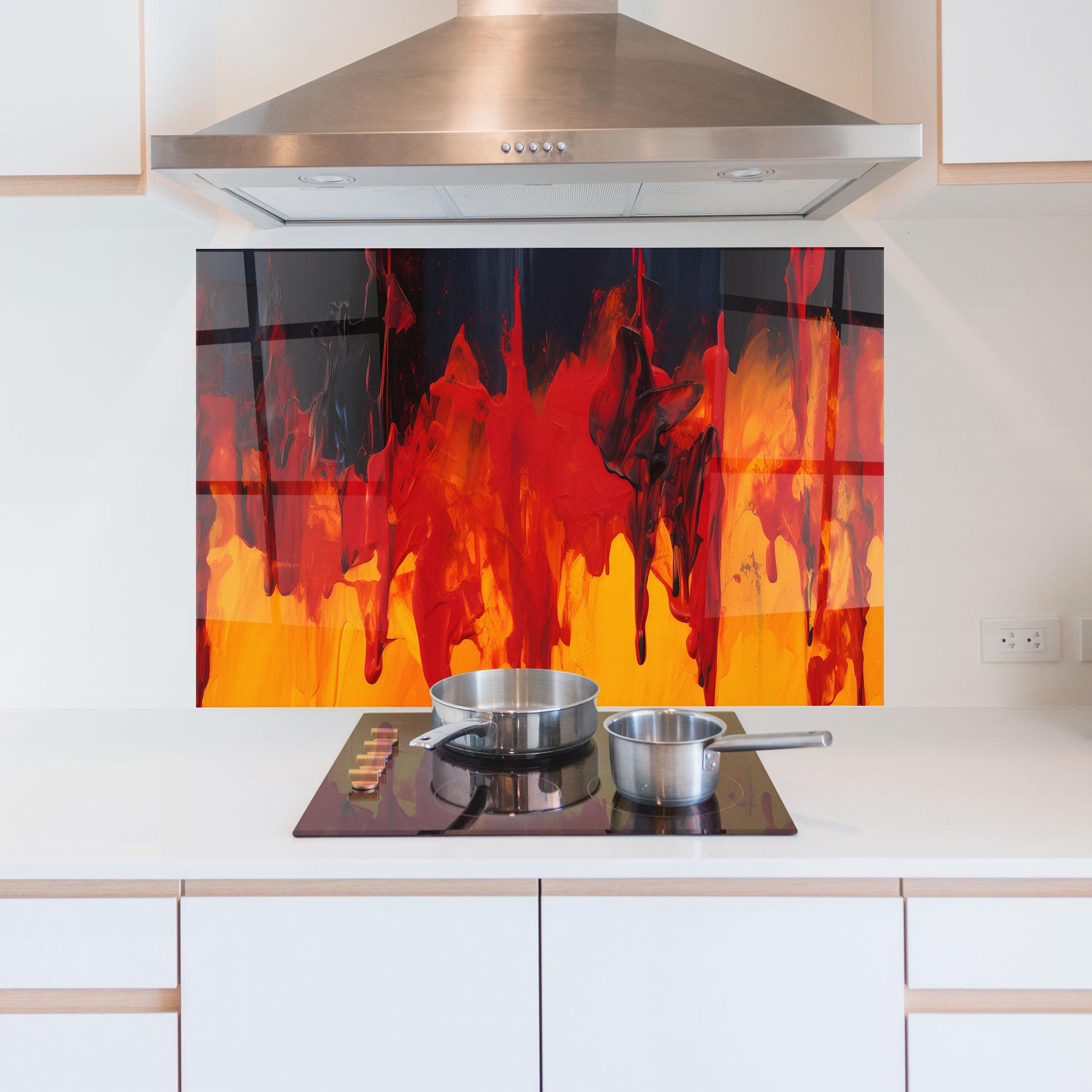 Küchenrückwand Glas Colorful Fire Art mockup 5