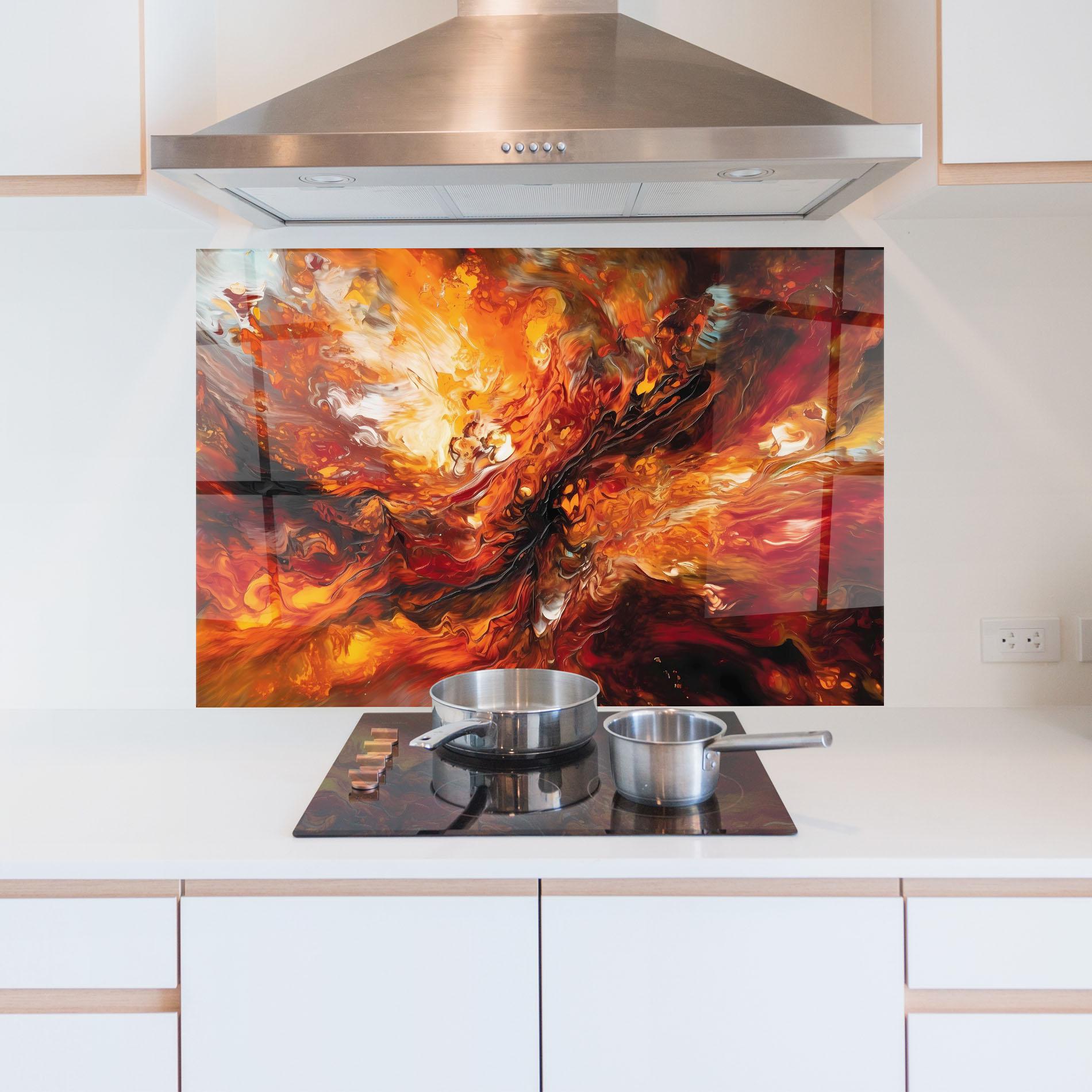 Küchenrückwand Glas Fiery Red Orange Art mockup 5