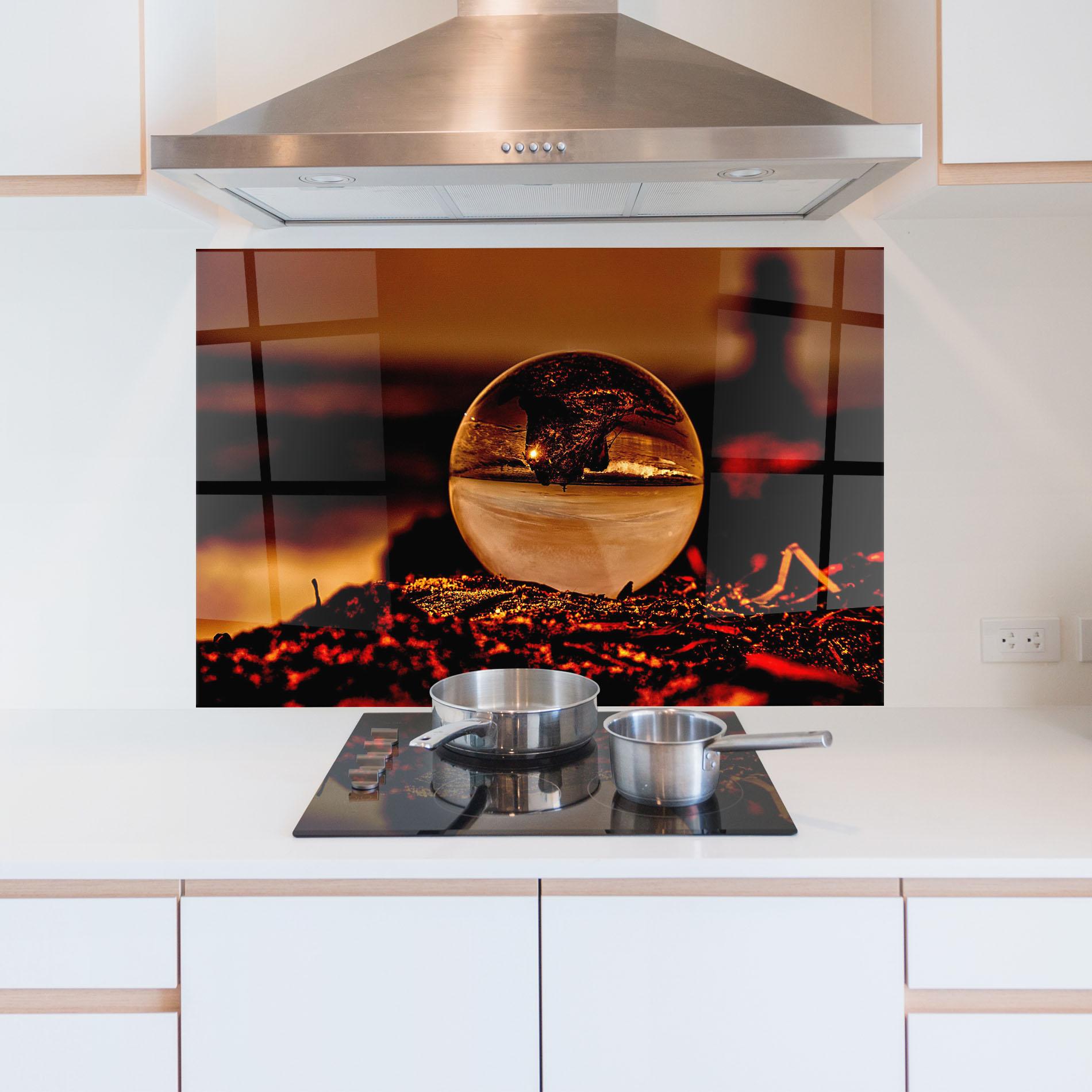 Küchenrückwand Glas Fire Glass Ball mockup 5