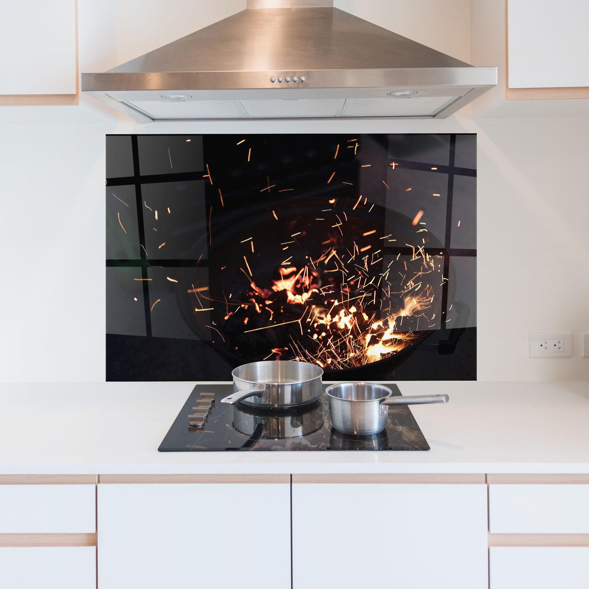 Küchenrückwand Glas Fire Little Lights mockup 5
