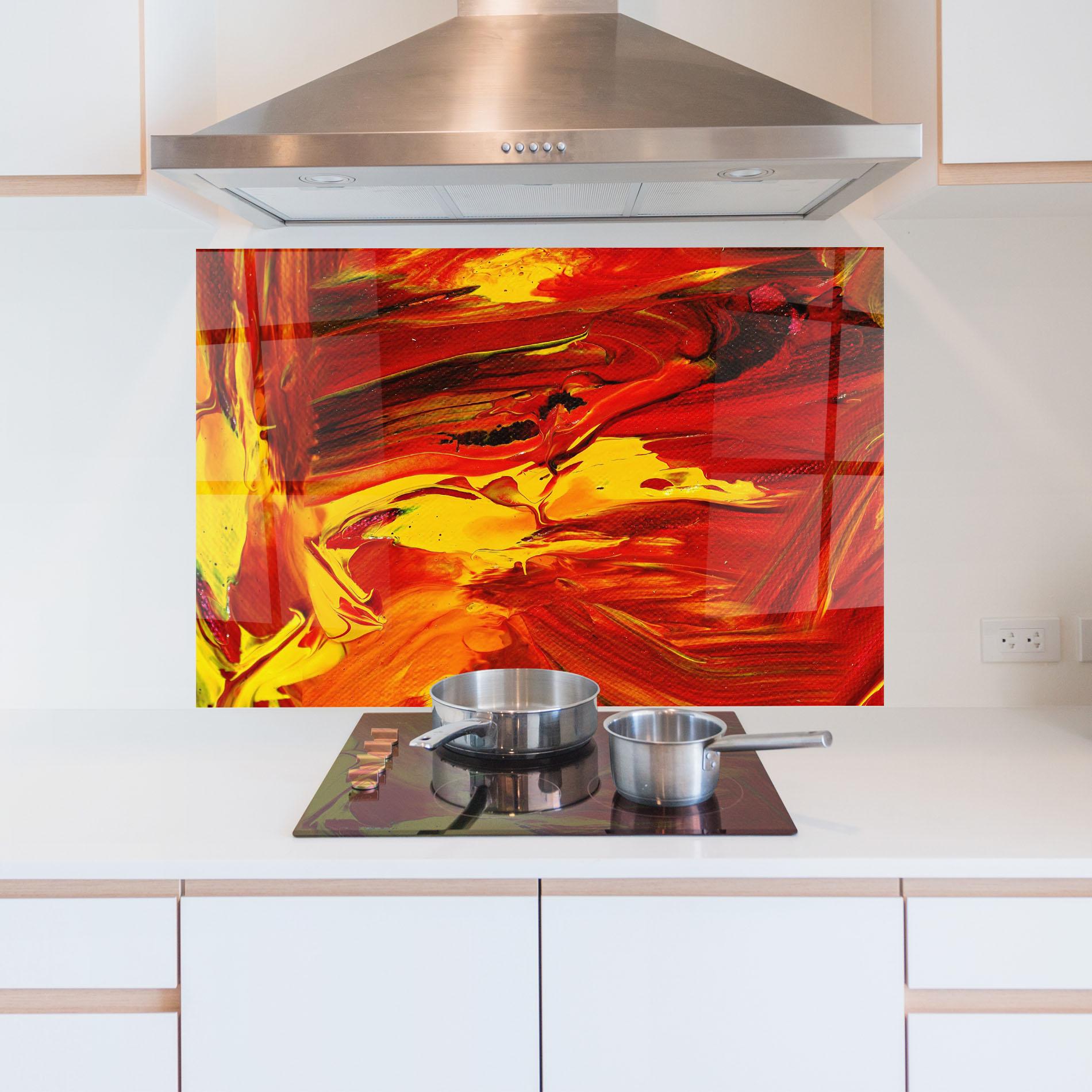 Küchenrückwand Glas Fire Painting mockup 5