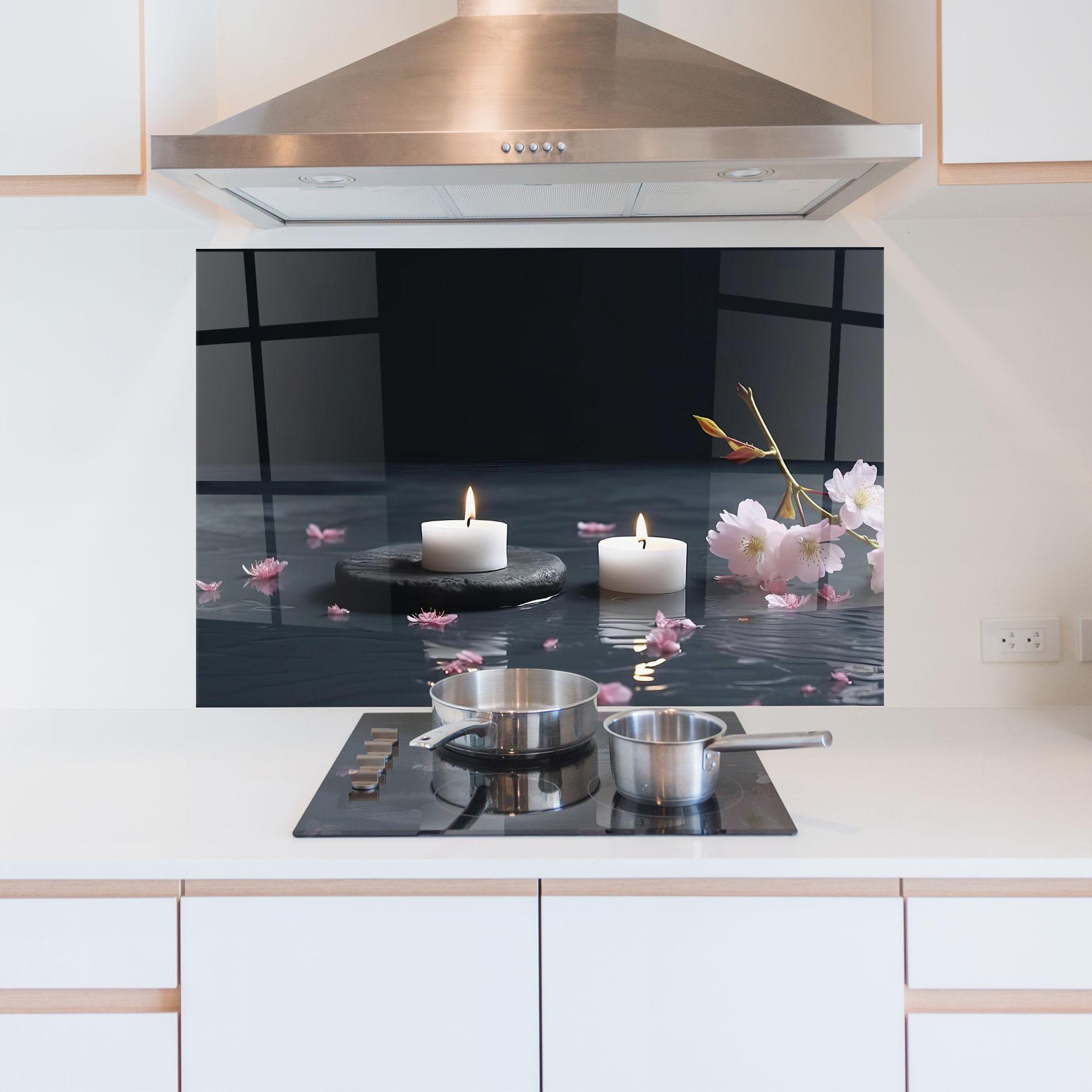 Küchenrückwand Glas Spa White Candle mockup 5