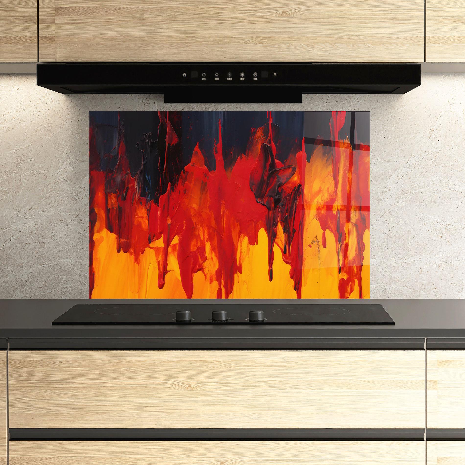 Küchenrückwand Glas Colorful Fire Art mockup 3