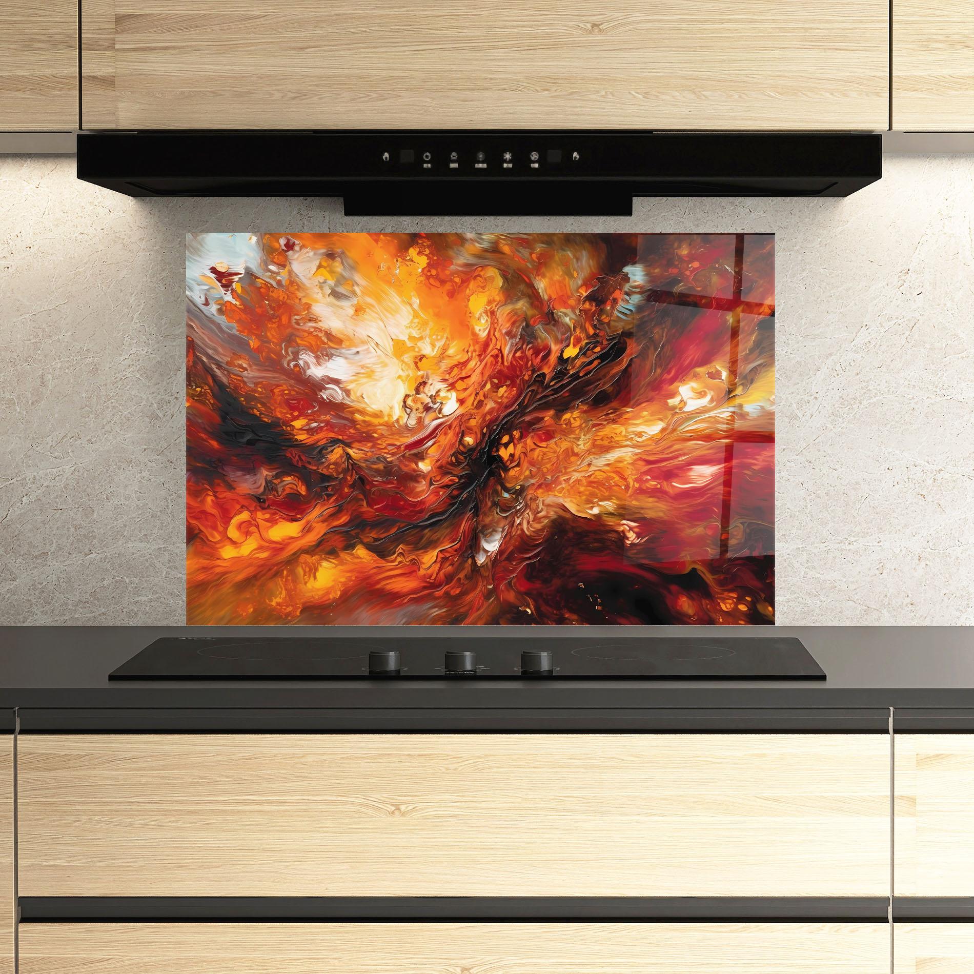 Küchenrückwand Glas Fiery Red Orange Art mockup 3