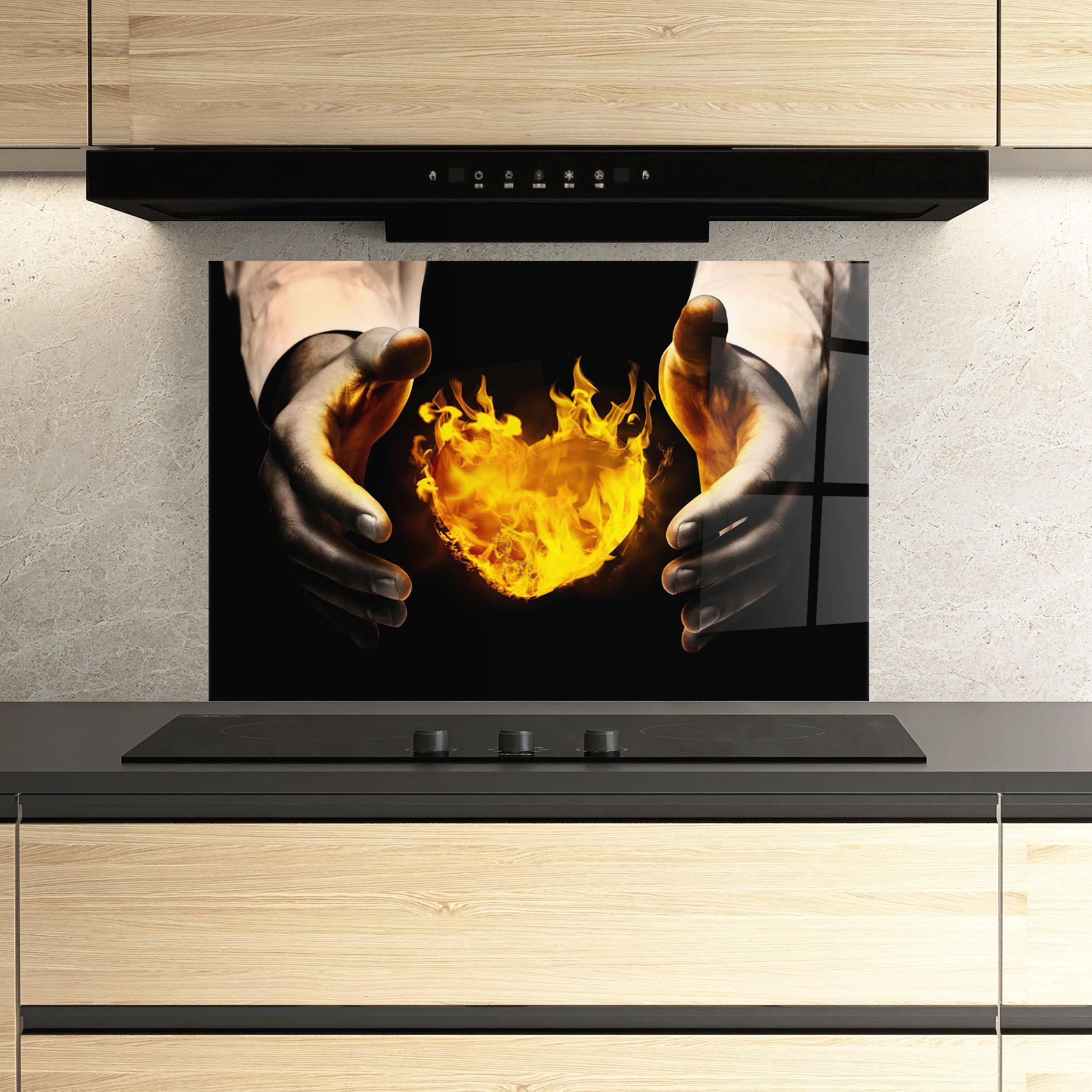 Küchenrückwand Glas Fire Heart mockup 3