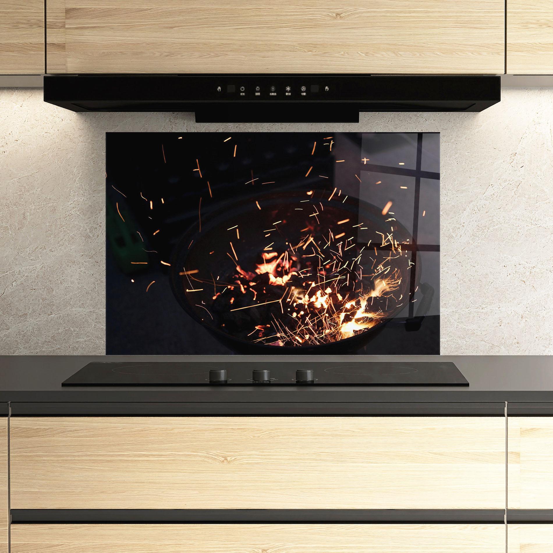 Küchenrückwand Glas Fire Little Lights mockup 3