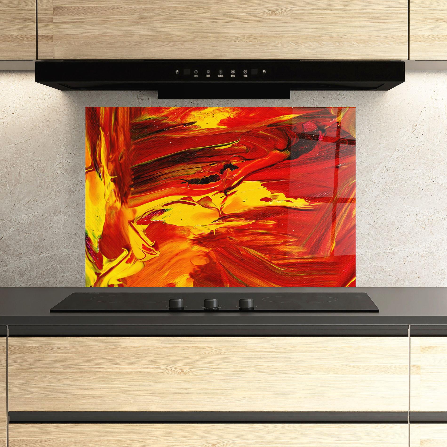 Küchenrückwand Glas Fire Painting mockup 3
