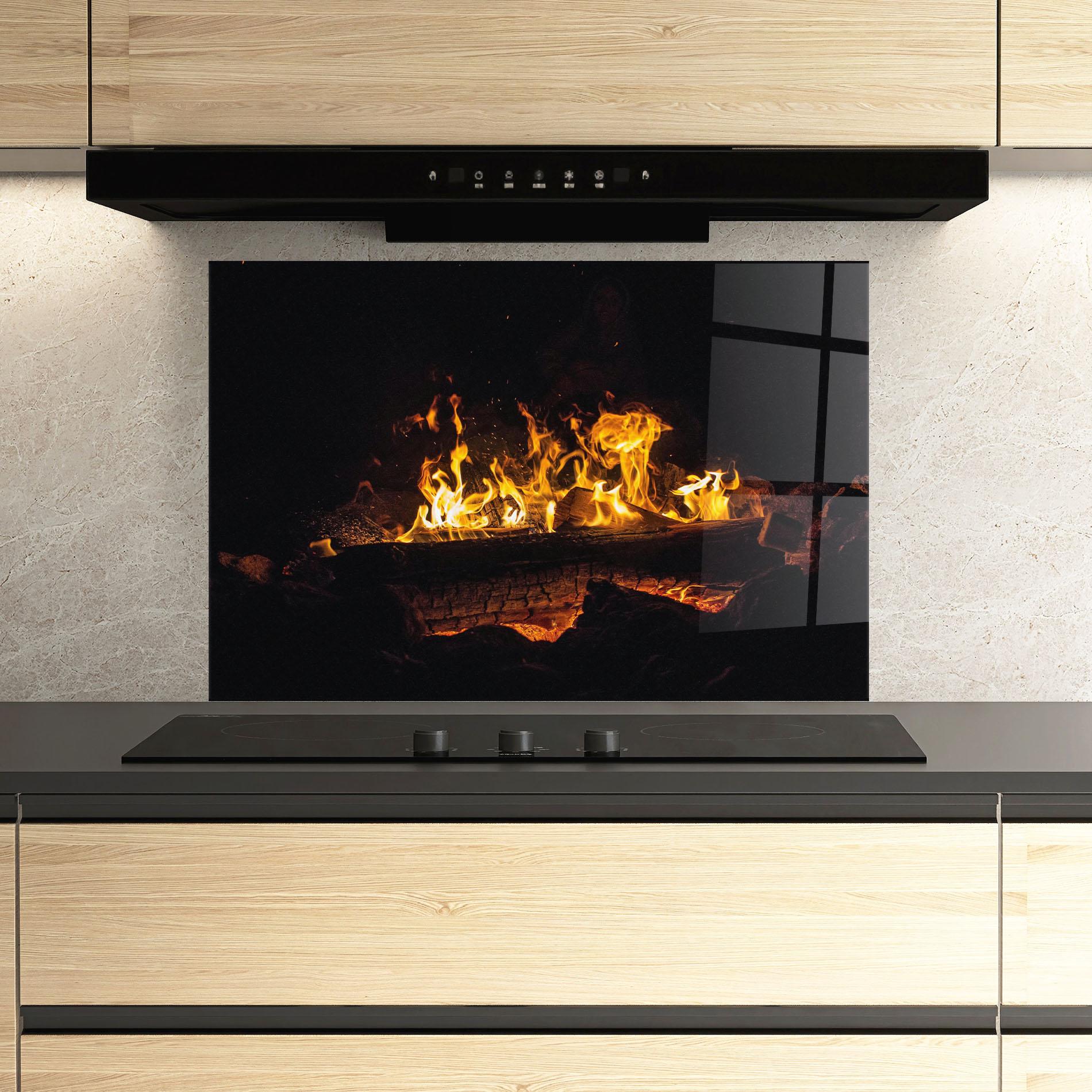 Küchenrückwand Glas Fire Wood mockup 3