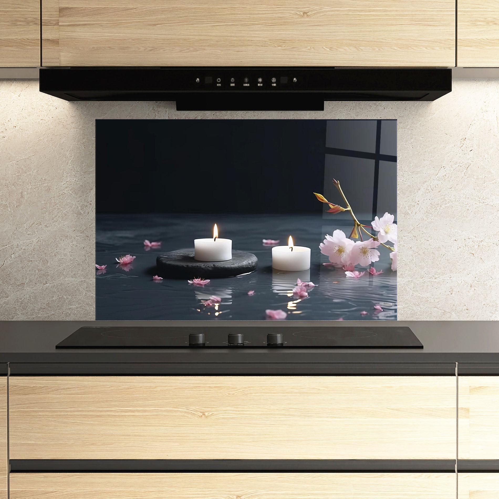 Küchenrückwand Glas Spa White Candle mockup 3