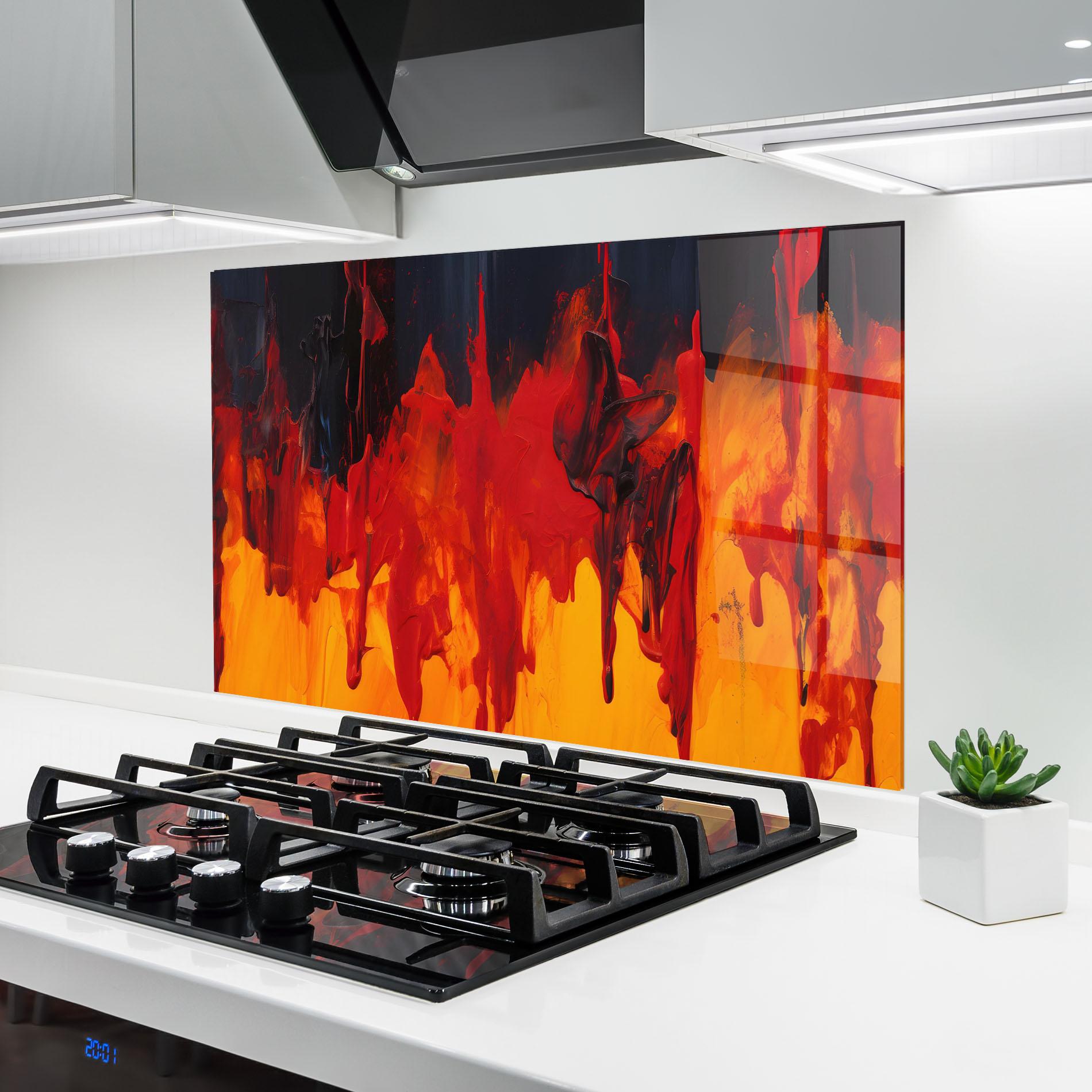 Küchenrückwand Glas Colorful Fire Art mockup 6