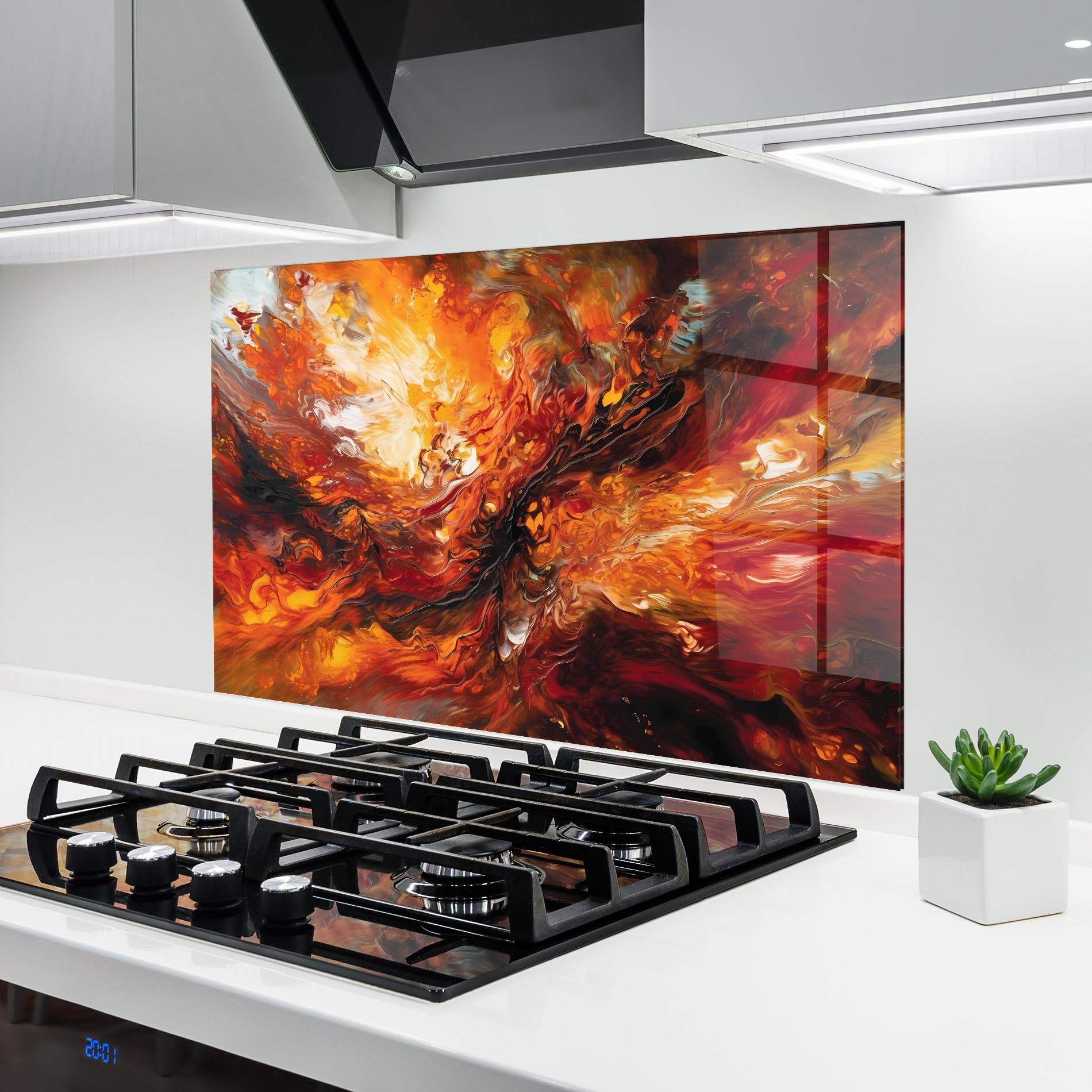 Küchenrückwand Glas Fiery Red Orange Art mockup 6