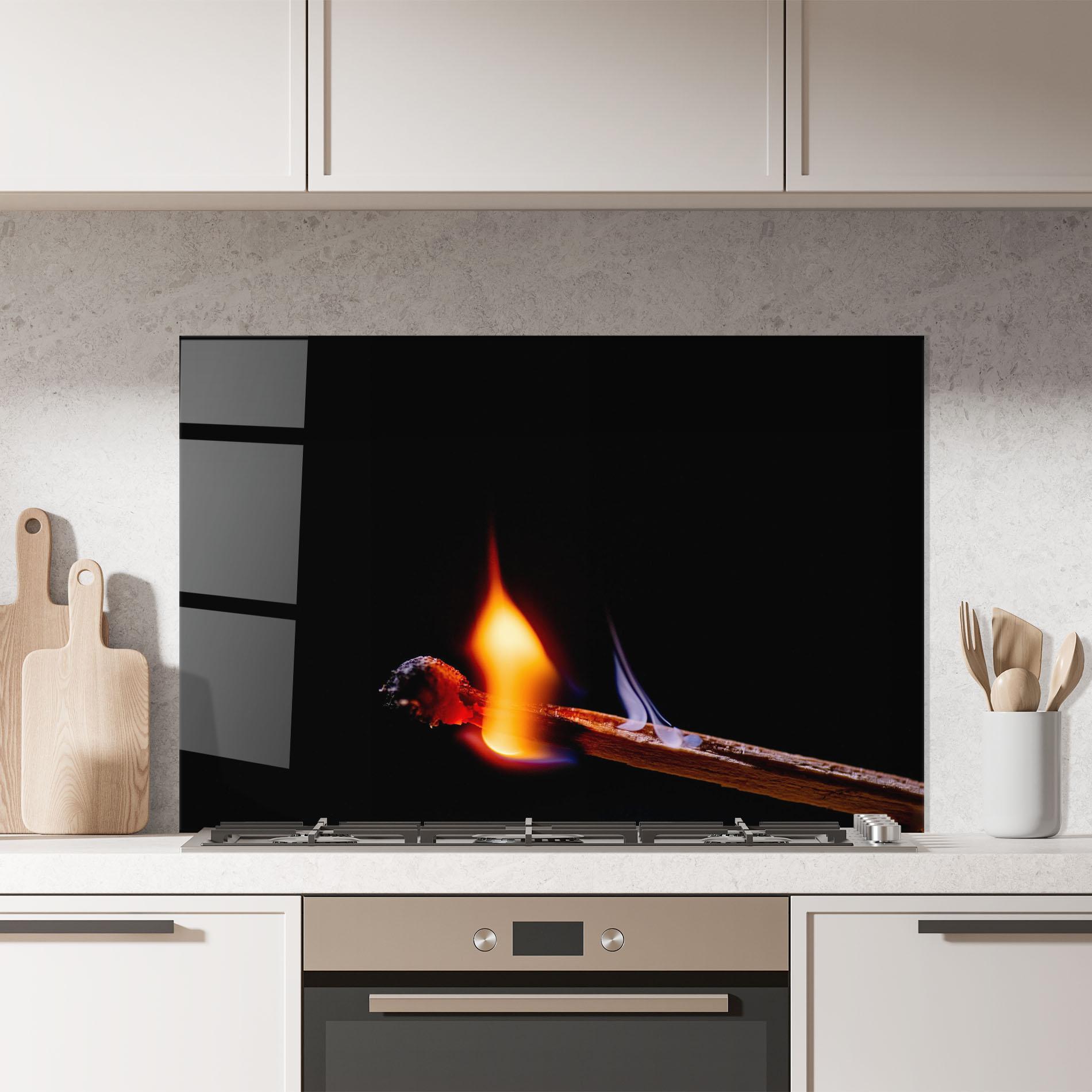 Küchenrückwand Glas Burning Matchsticks mockup 7