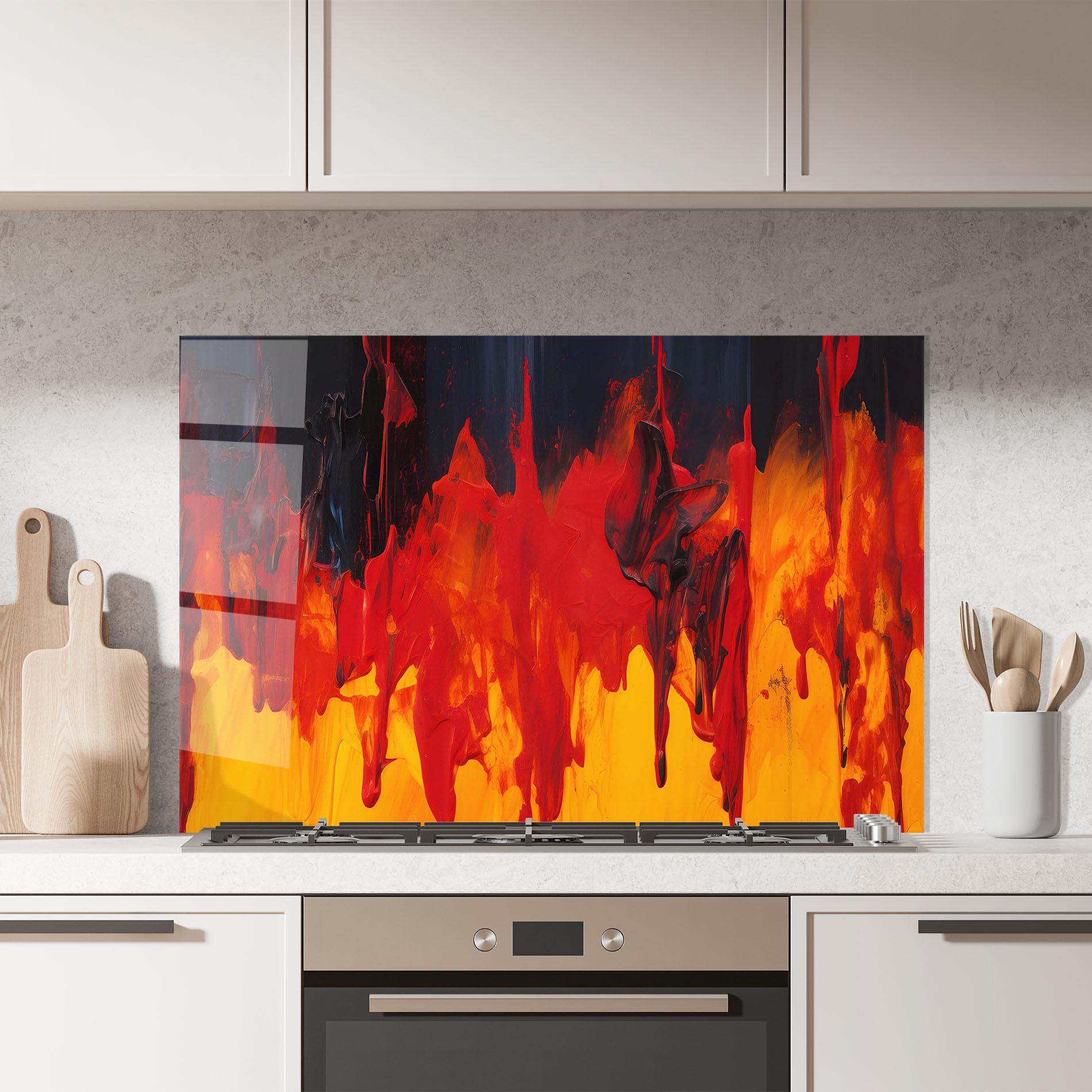 Küchenrückwand Glas Colorful Fire Art mockup 7