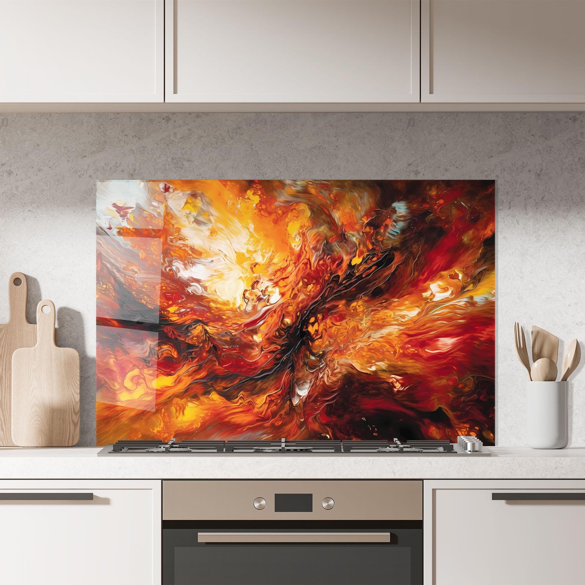 Küchenrückwand Glas Fiery Red Orange Art mockup 7