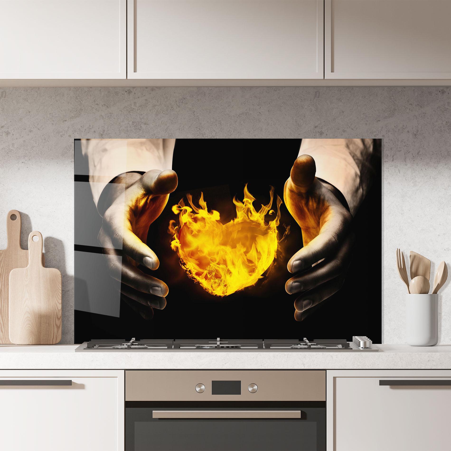 Küchenrückwand Glas Fire Heart mockup 7