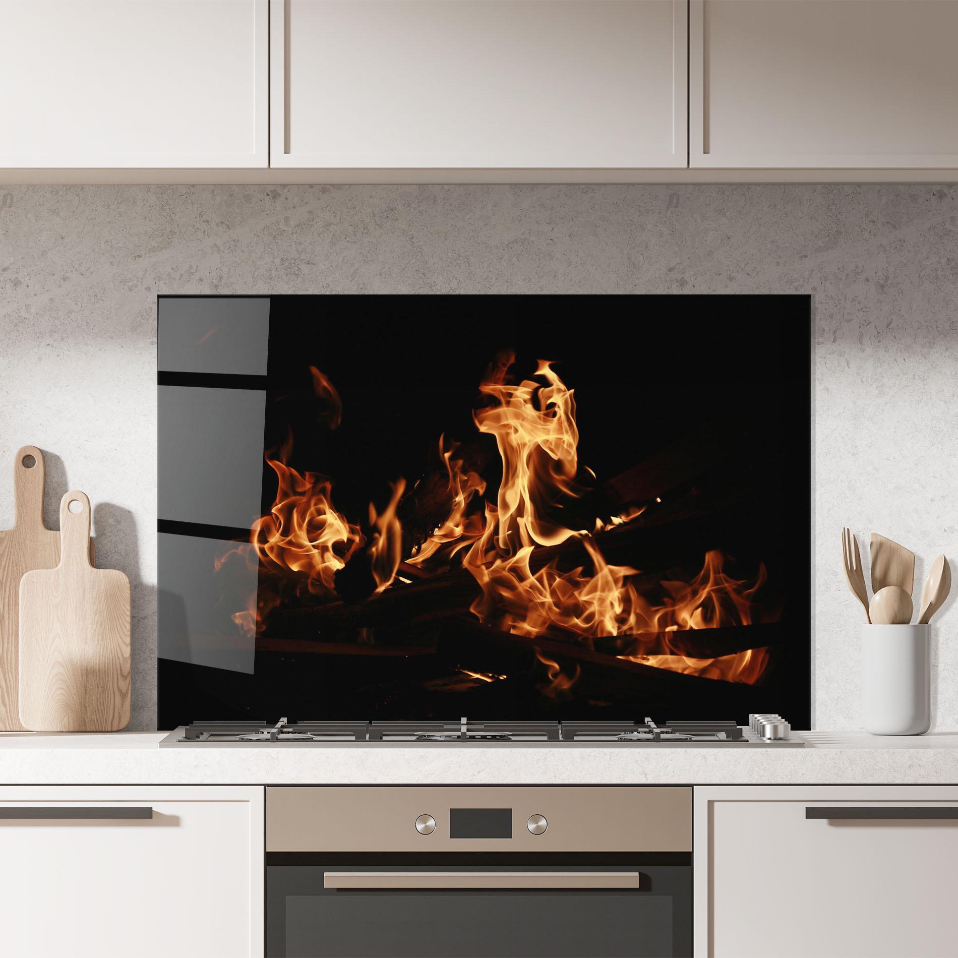 Küchenrückwand Glas Fire On Black mockup 7