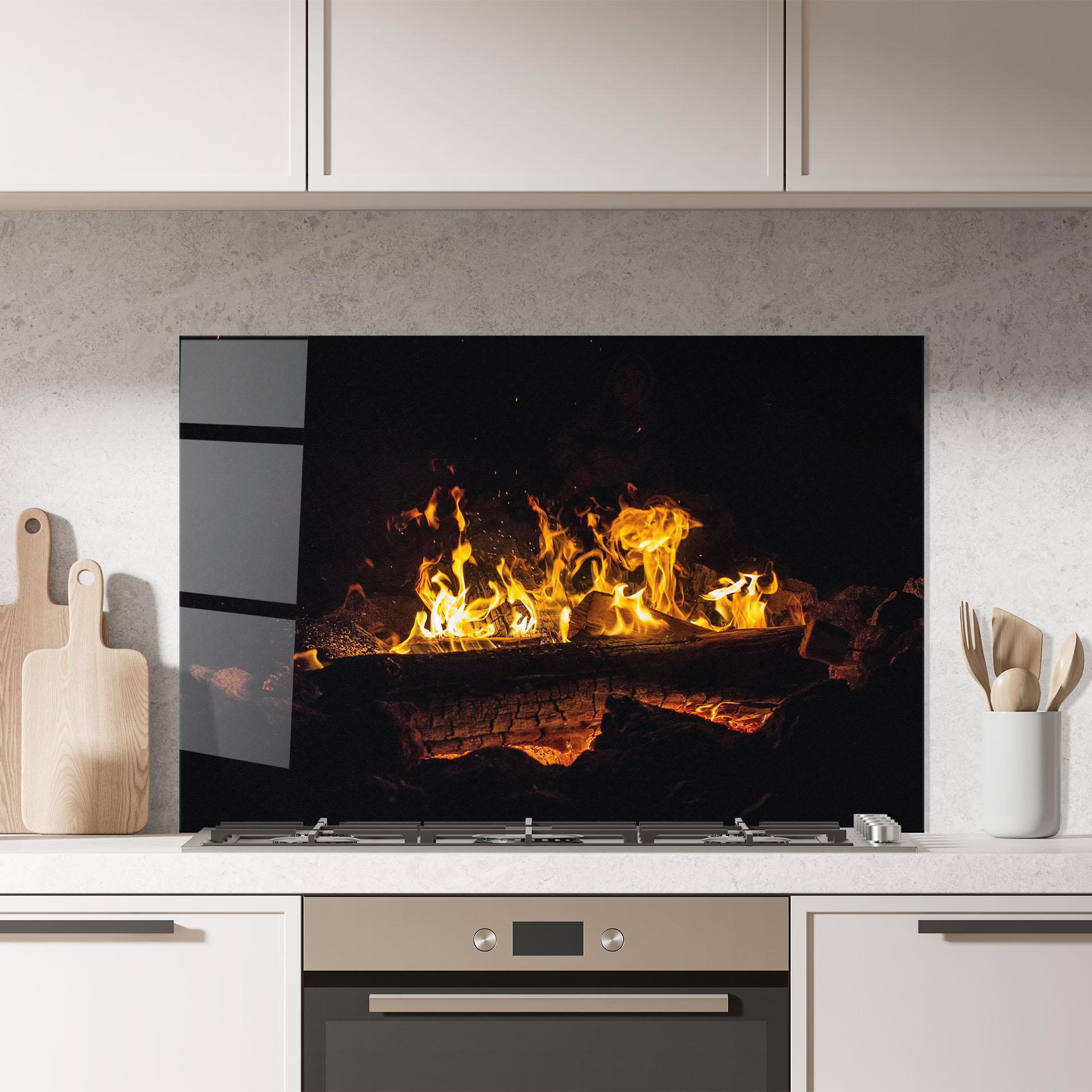 Küchenrückwand Glas Fire Wood mockup 7