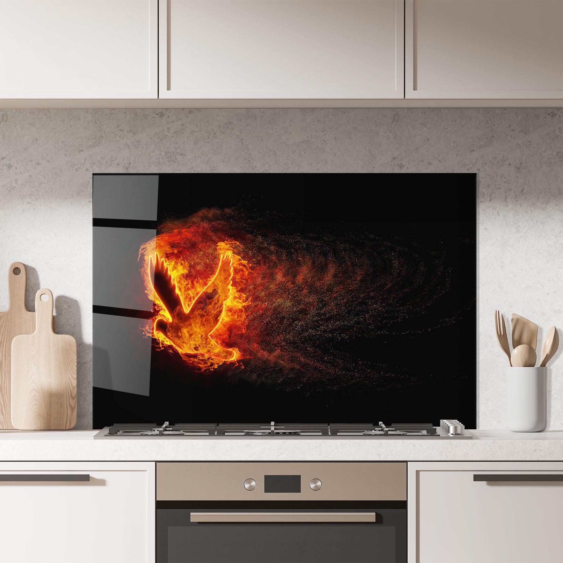 Küchenrückwand Glas Flames Bird mockup 7