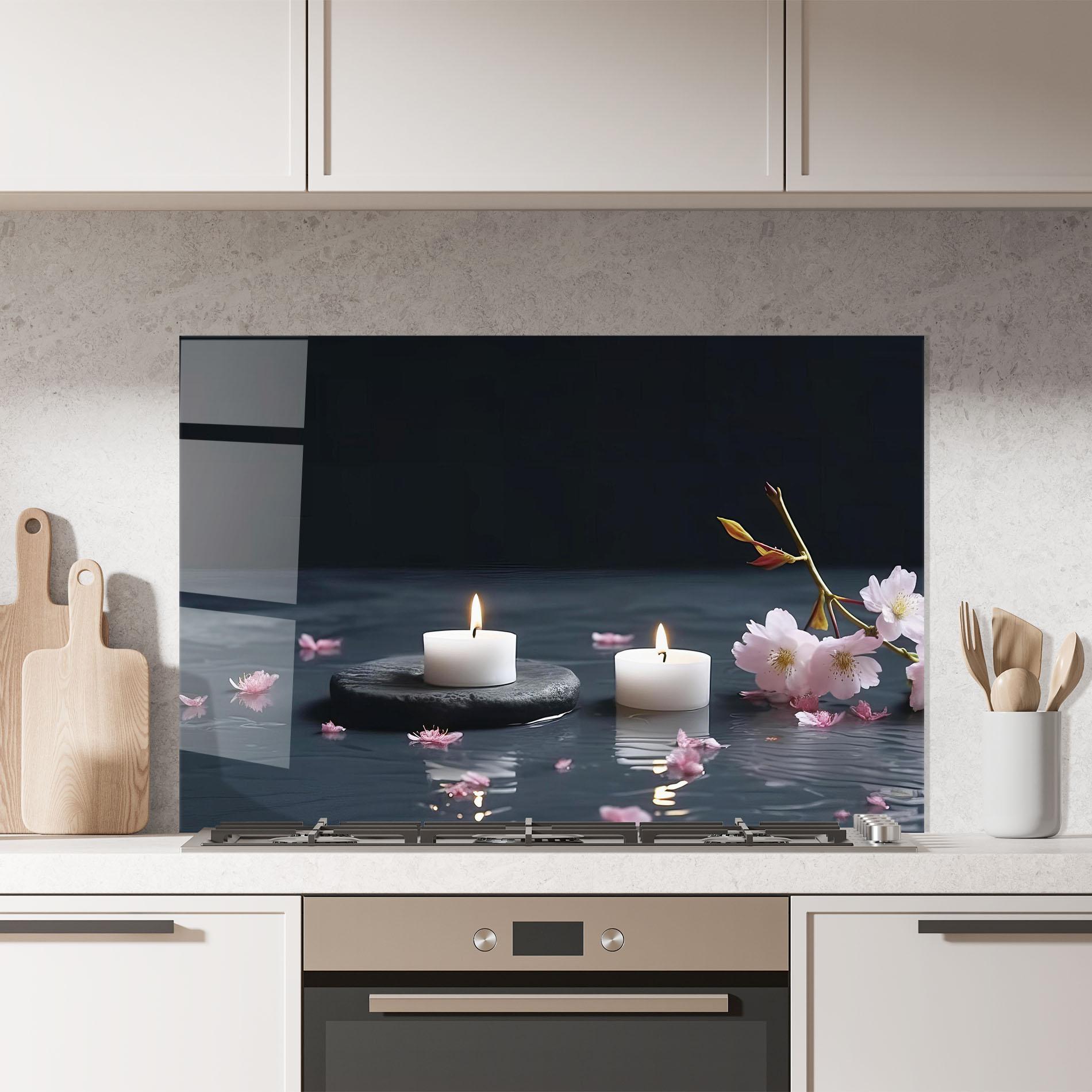 Küchenrückwand Glas Spa White Candle mockup 7