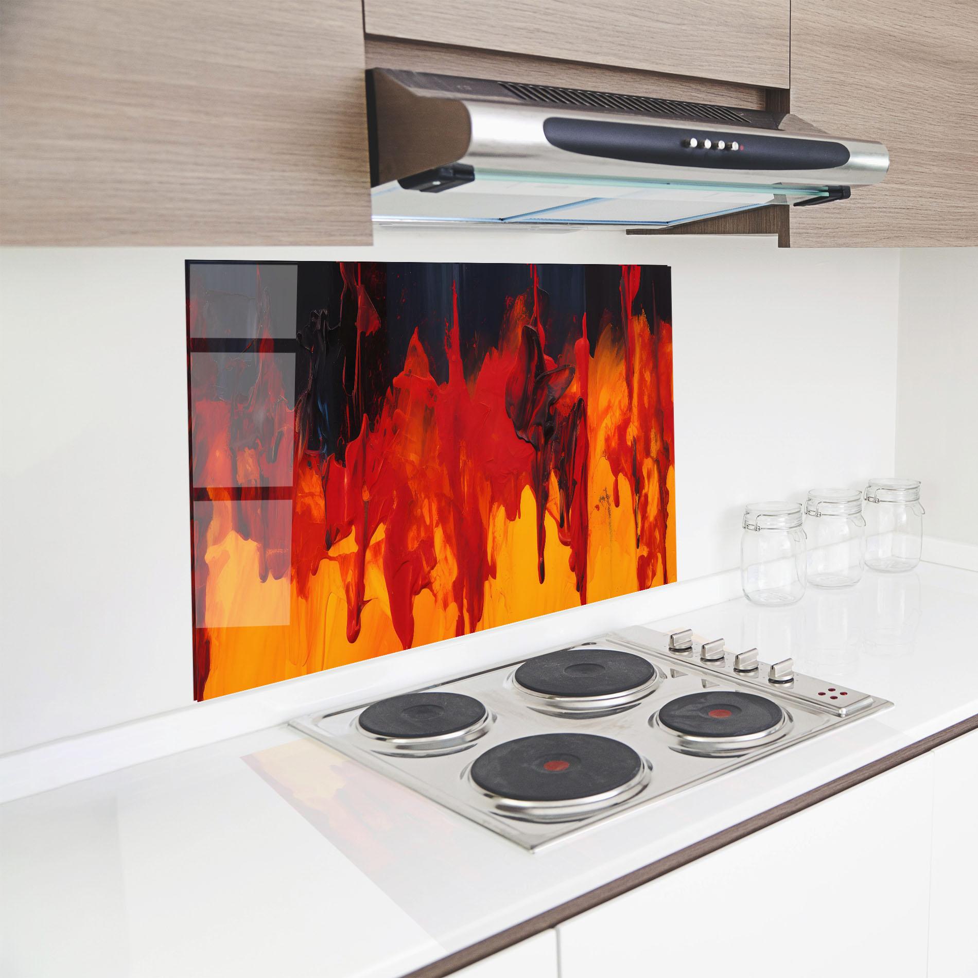 Küchenrückwand Glas Colorful Fire Art mockup 8