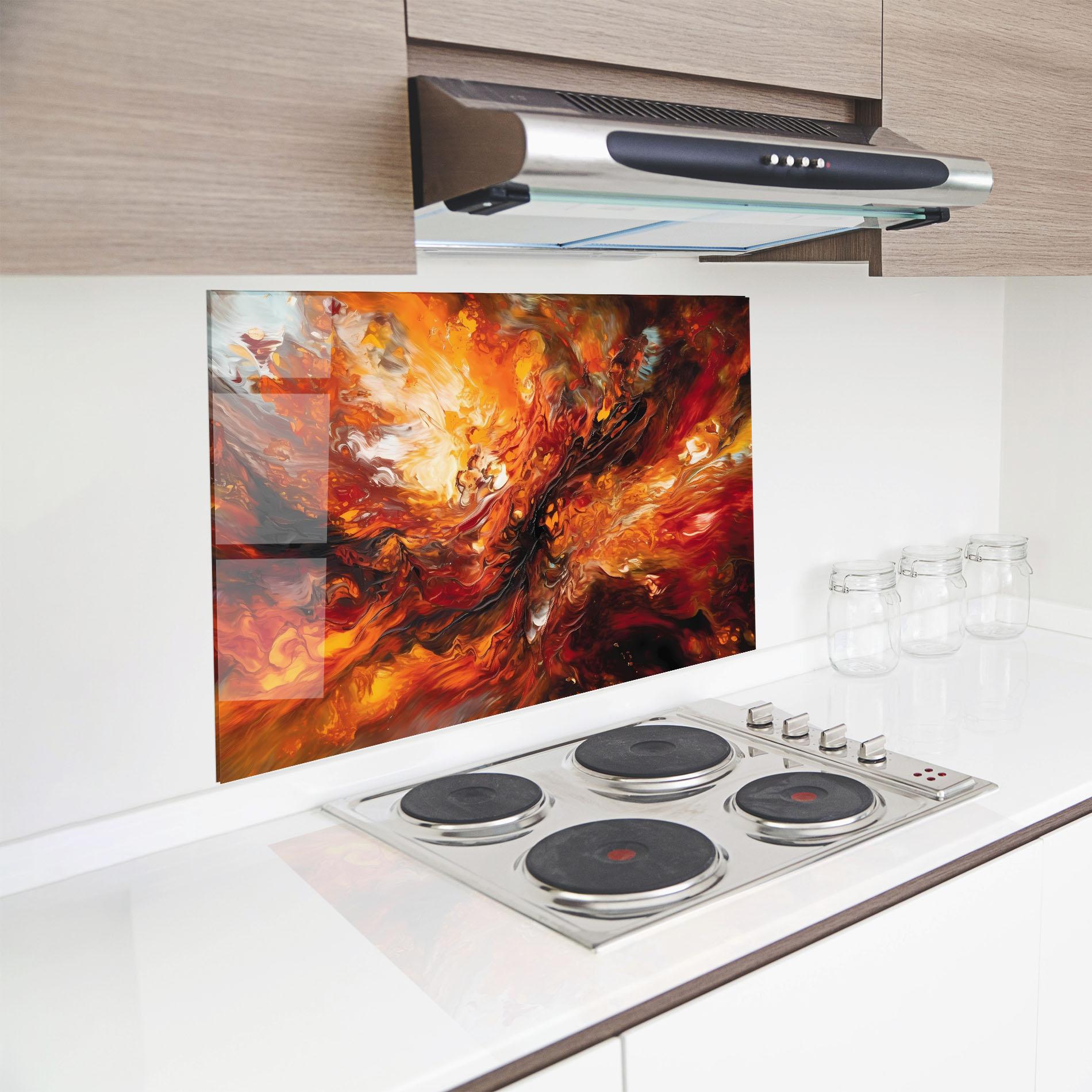 Küchenrückwand Glas Fiery Red Orange Art mockup 8