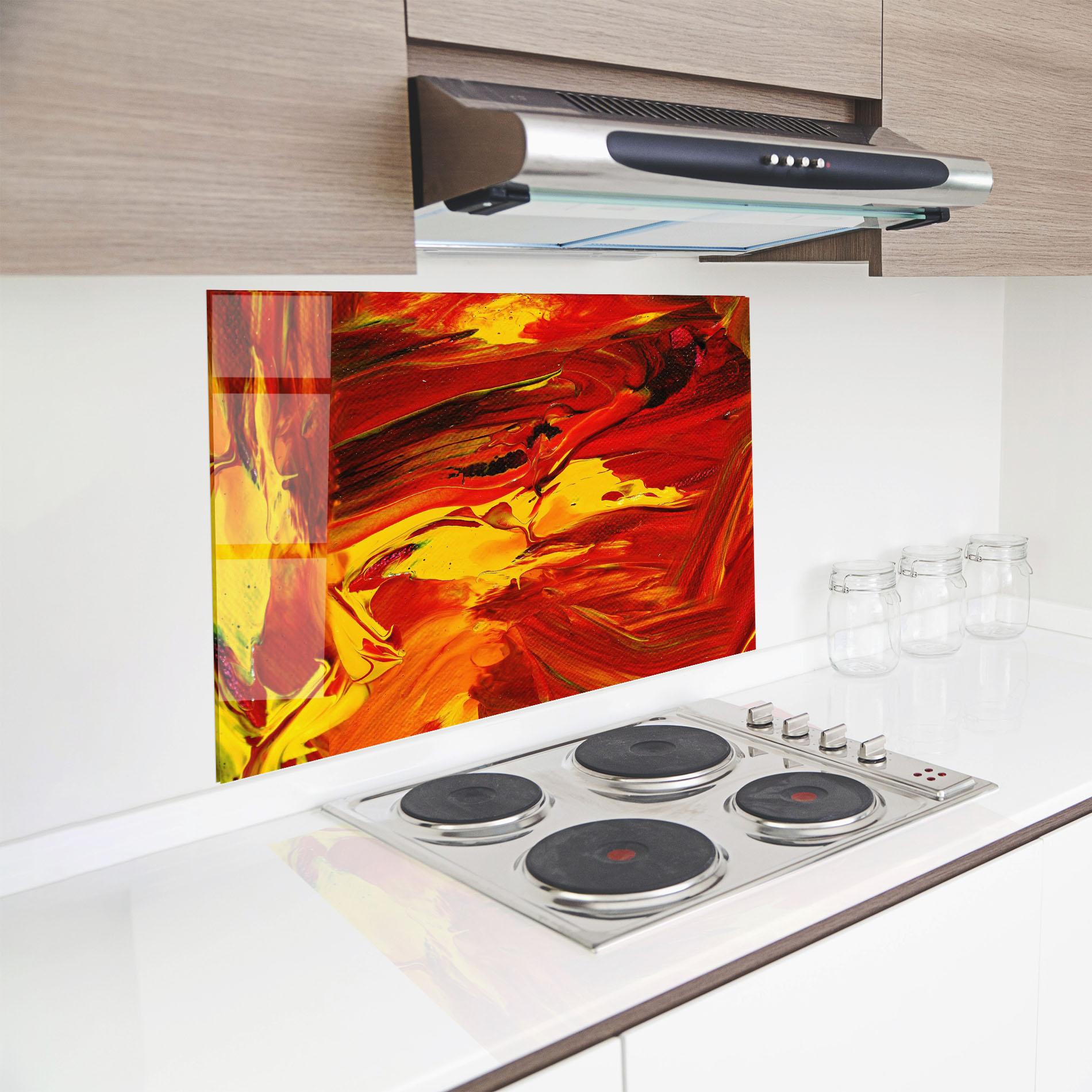 Küchenrückwand Glas Fire Painting mockup 8