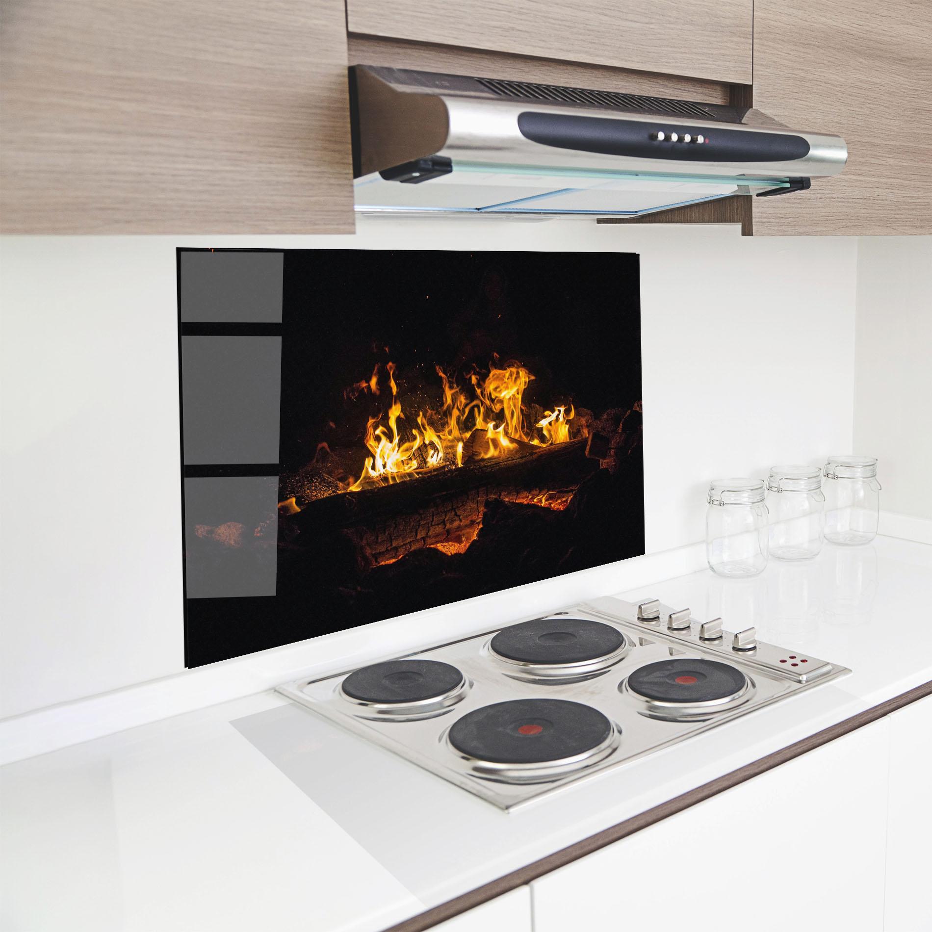 Küchenrückwand Glas Fire Wood mockup 8