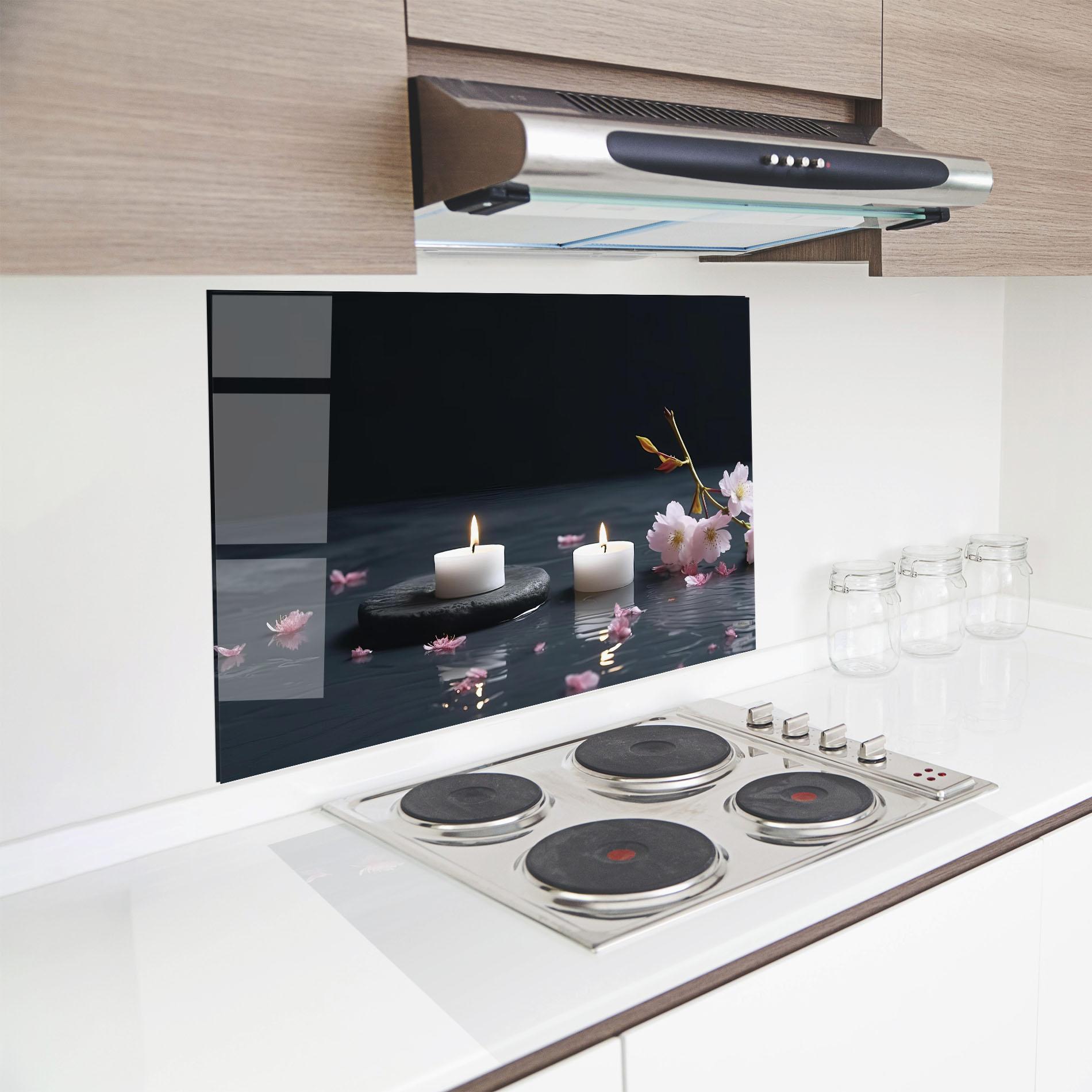 Küchenrückwand Glas Spa White Candle mockup 8