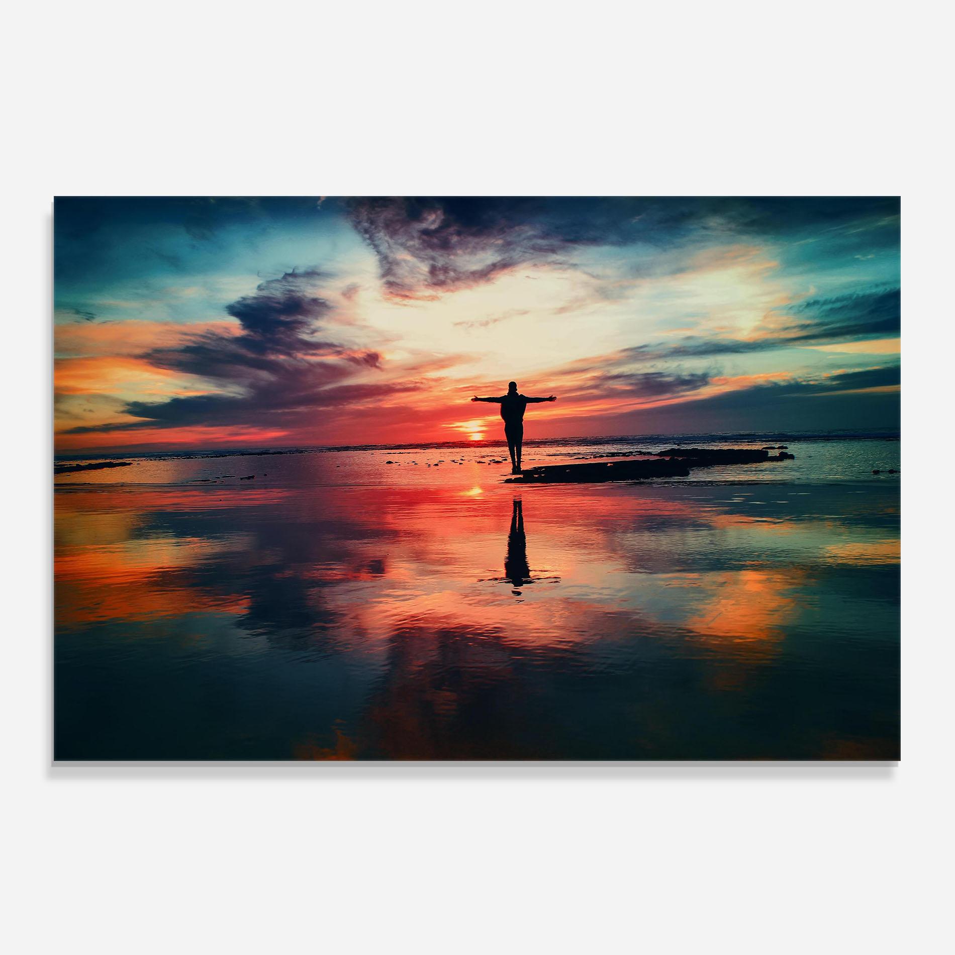 Küchenrückwand Glas Pink Purple Sky Man mockup 0