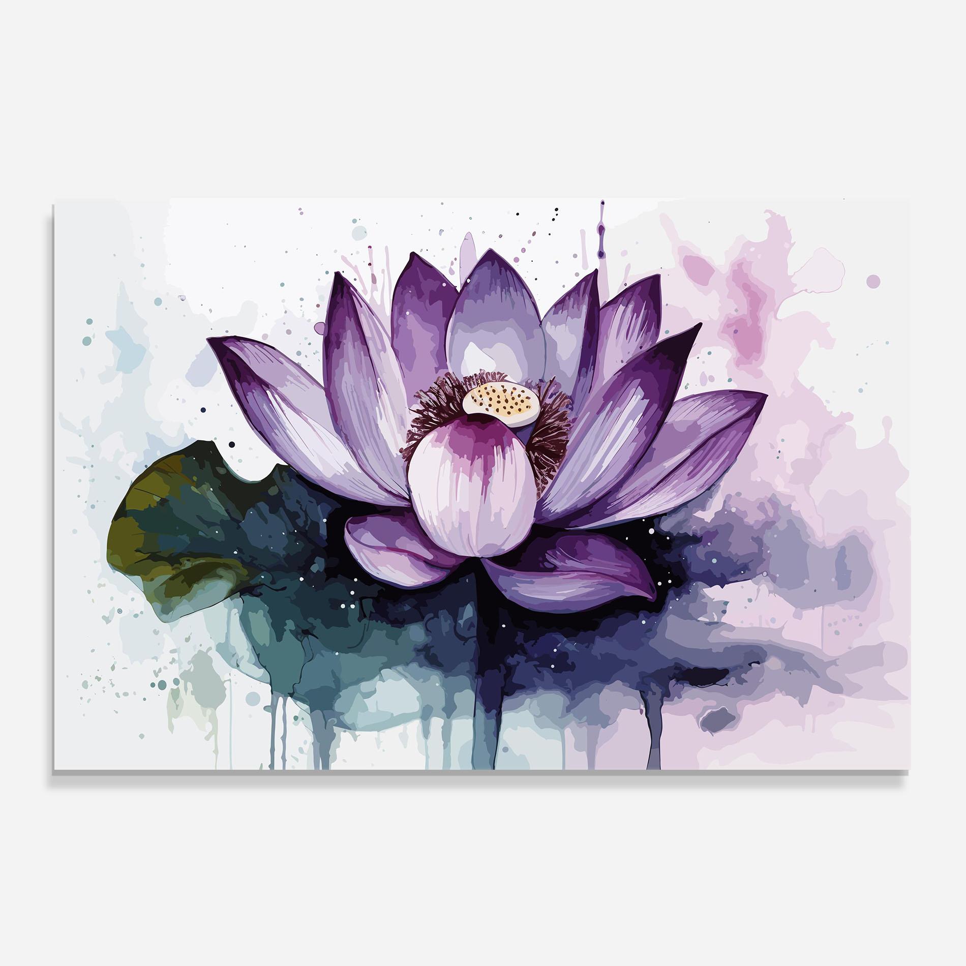 Küchenrückwand Glas Purple Lotus Art mockup 0