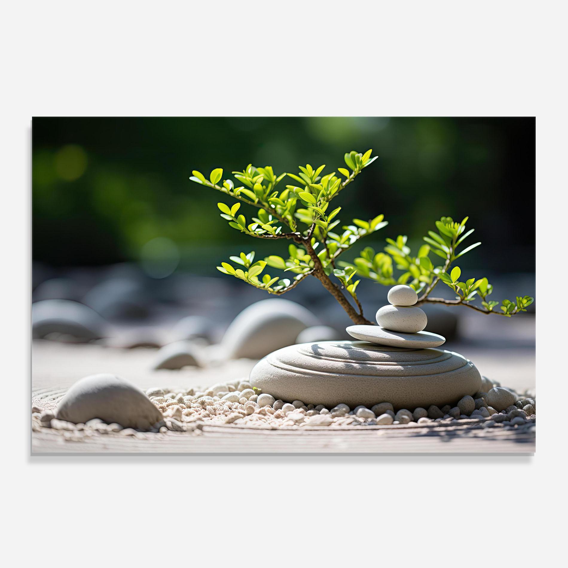 Küchenrückwand Glas White Pebbles Plants mockup 0