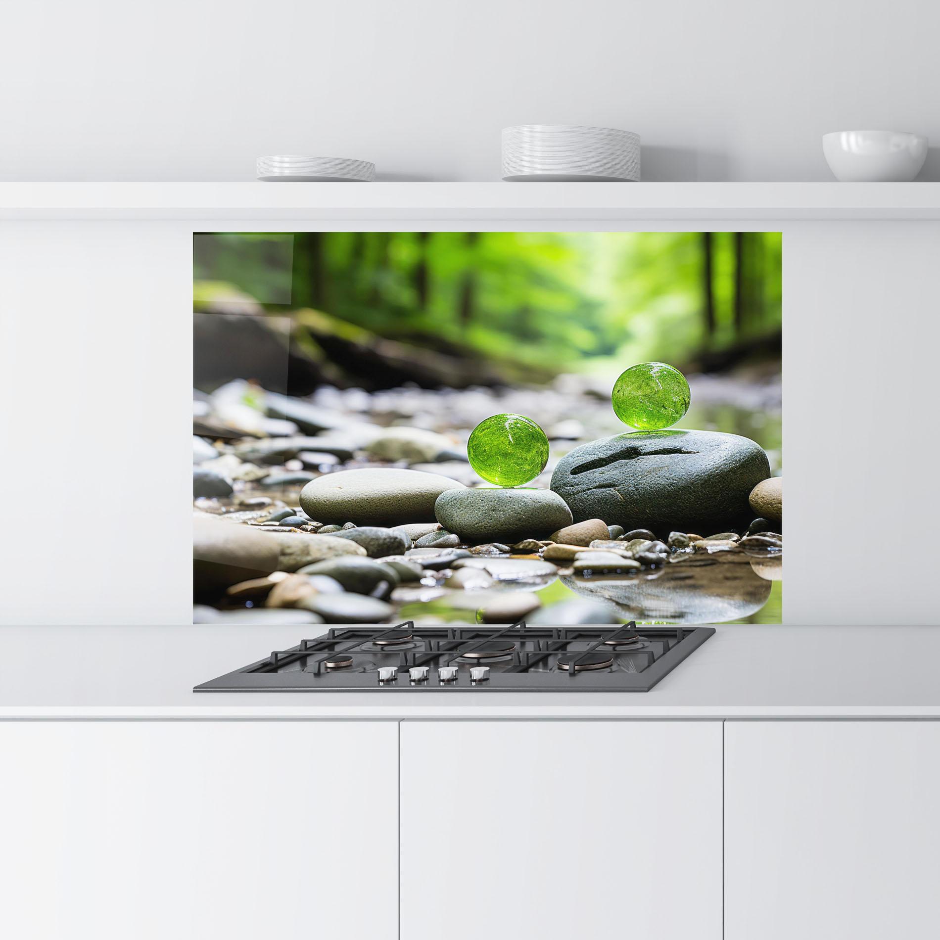 Küchenrückwand Glas Green Glass Balls mockup 9