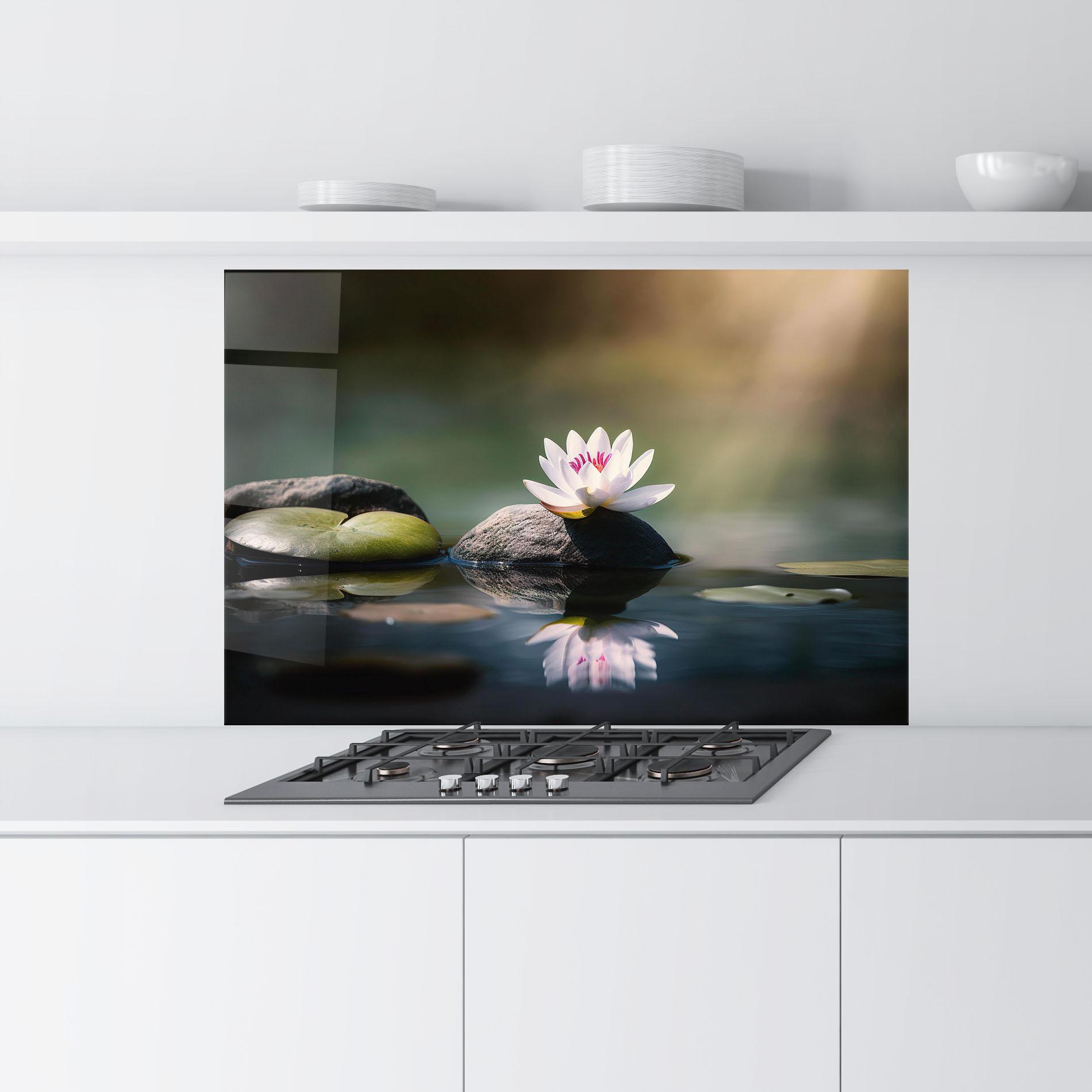 Küchenrückwand Glas Grey Rock Lotus mockup 9
