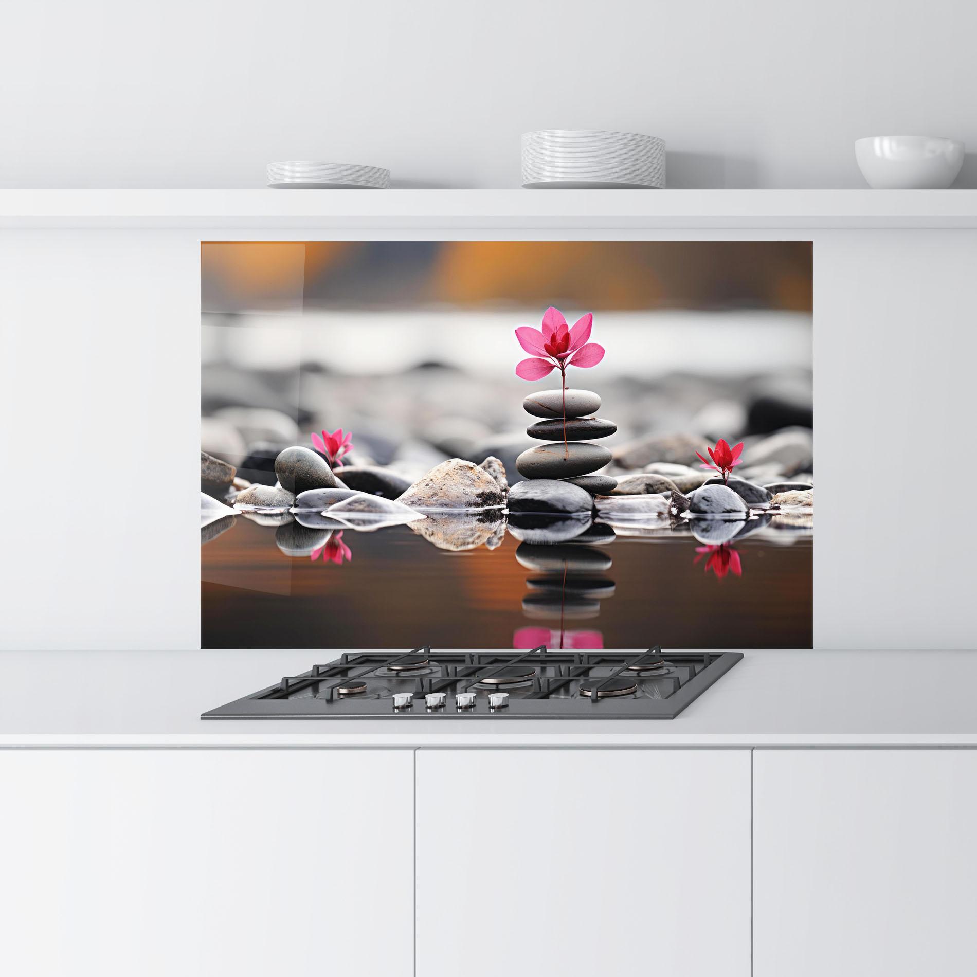 Küchenrückwand Glas Grey Rocks Flower mockup 9
